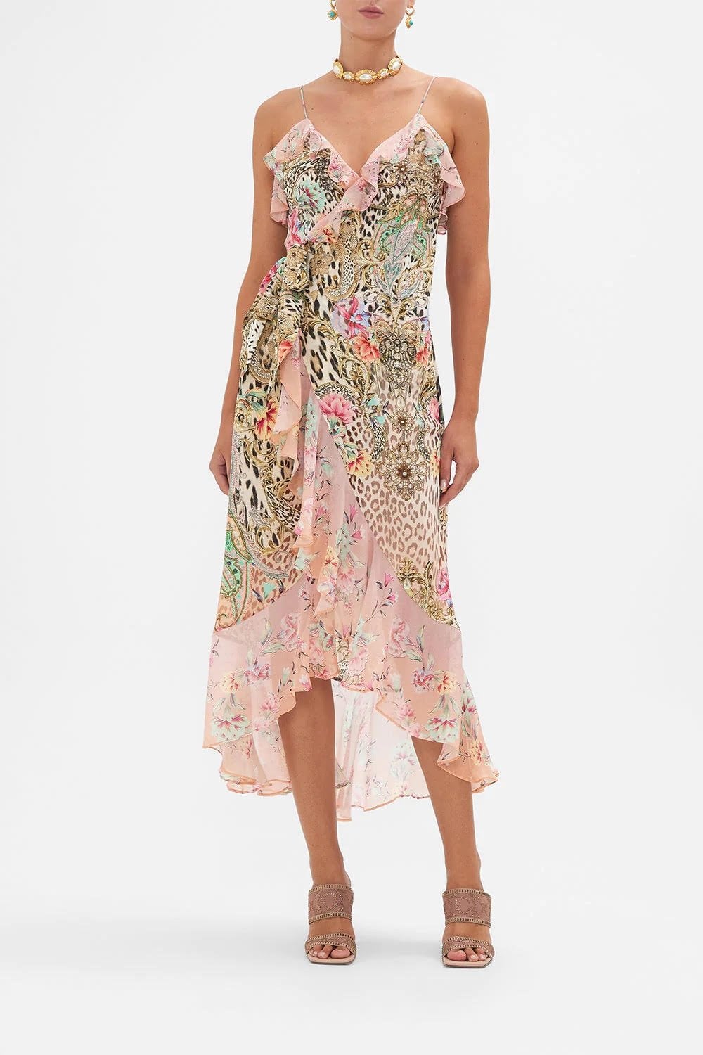 Camilla Women's Long Wrap Dress With Frill 20692