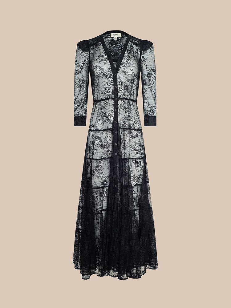 L'Agence Seraphina Lace Dress in Black