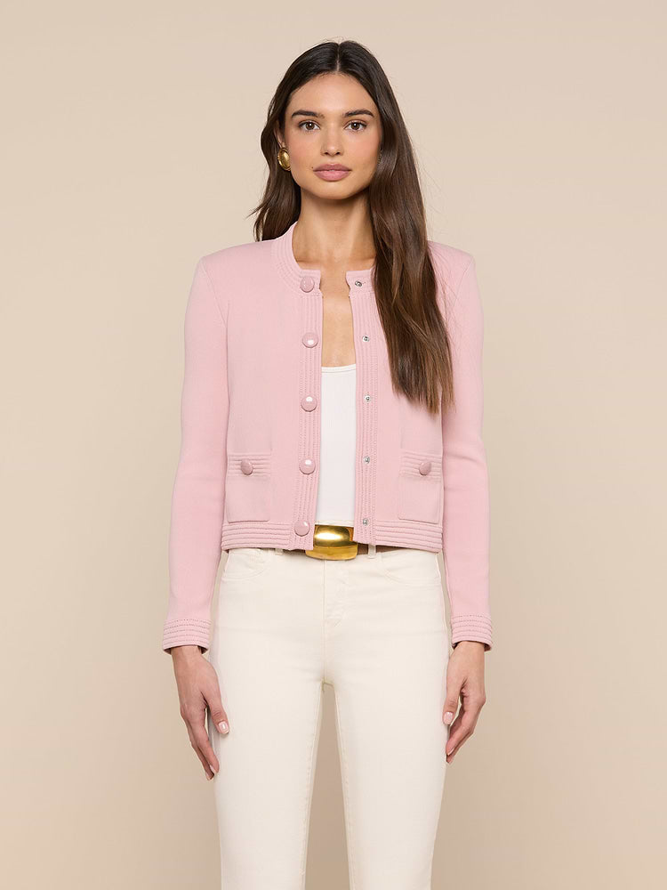 L'Agence Patsy Crop Crew Cardi in Misty Rose