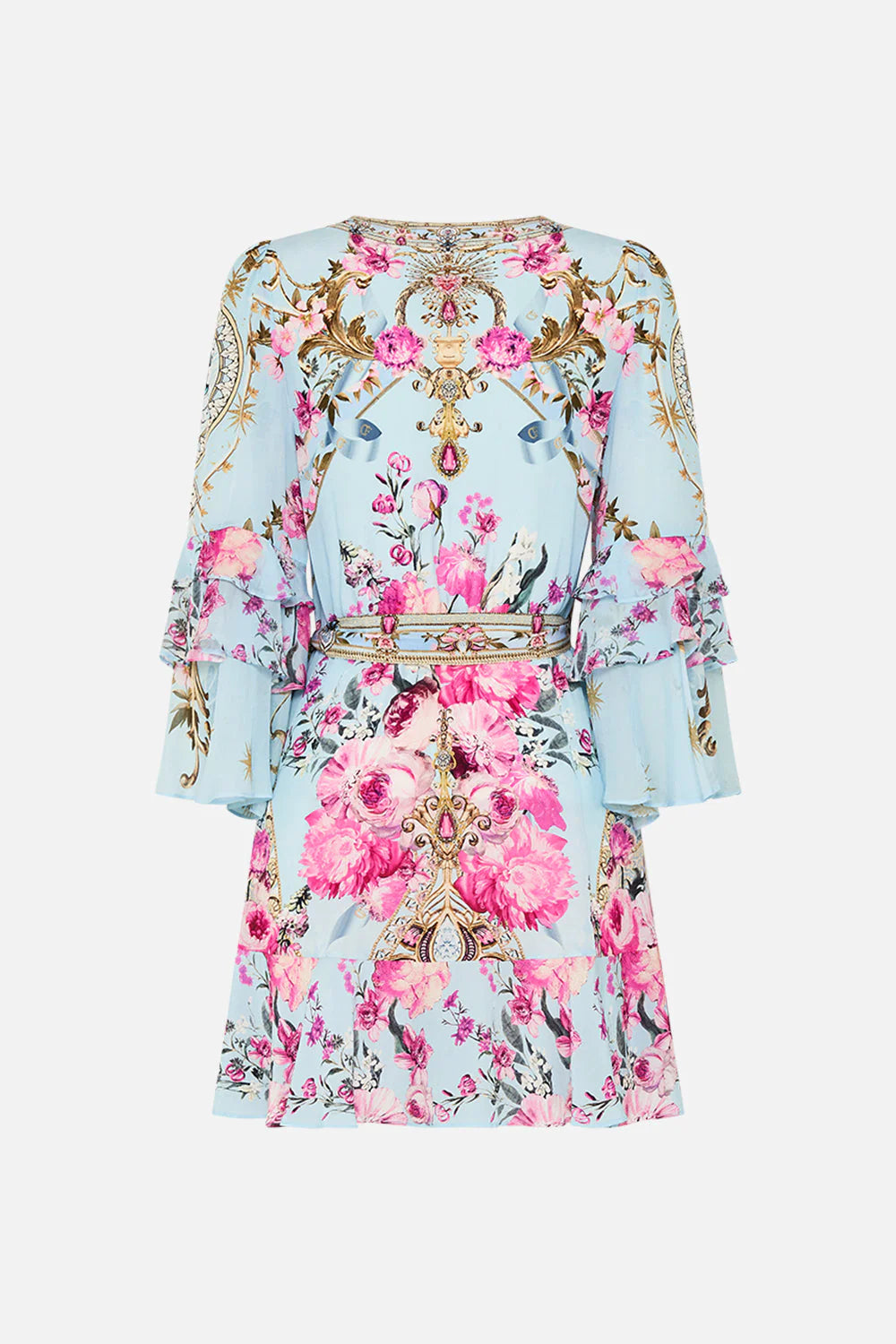 Camilla Short Wrap Dress With Ruffle Sleeve 26863