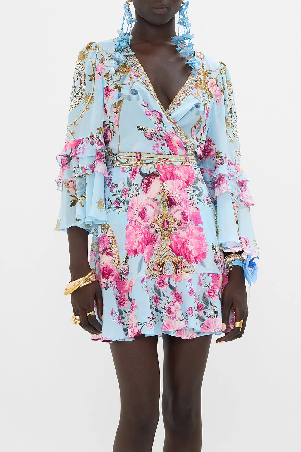 Camilla Short Wrap Dress With Ruffle Sleeve 26863