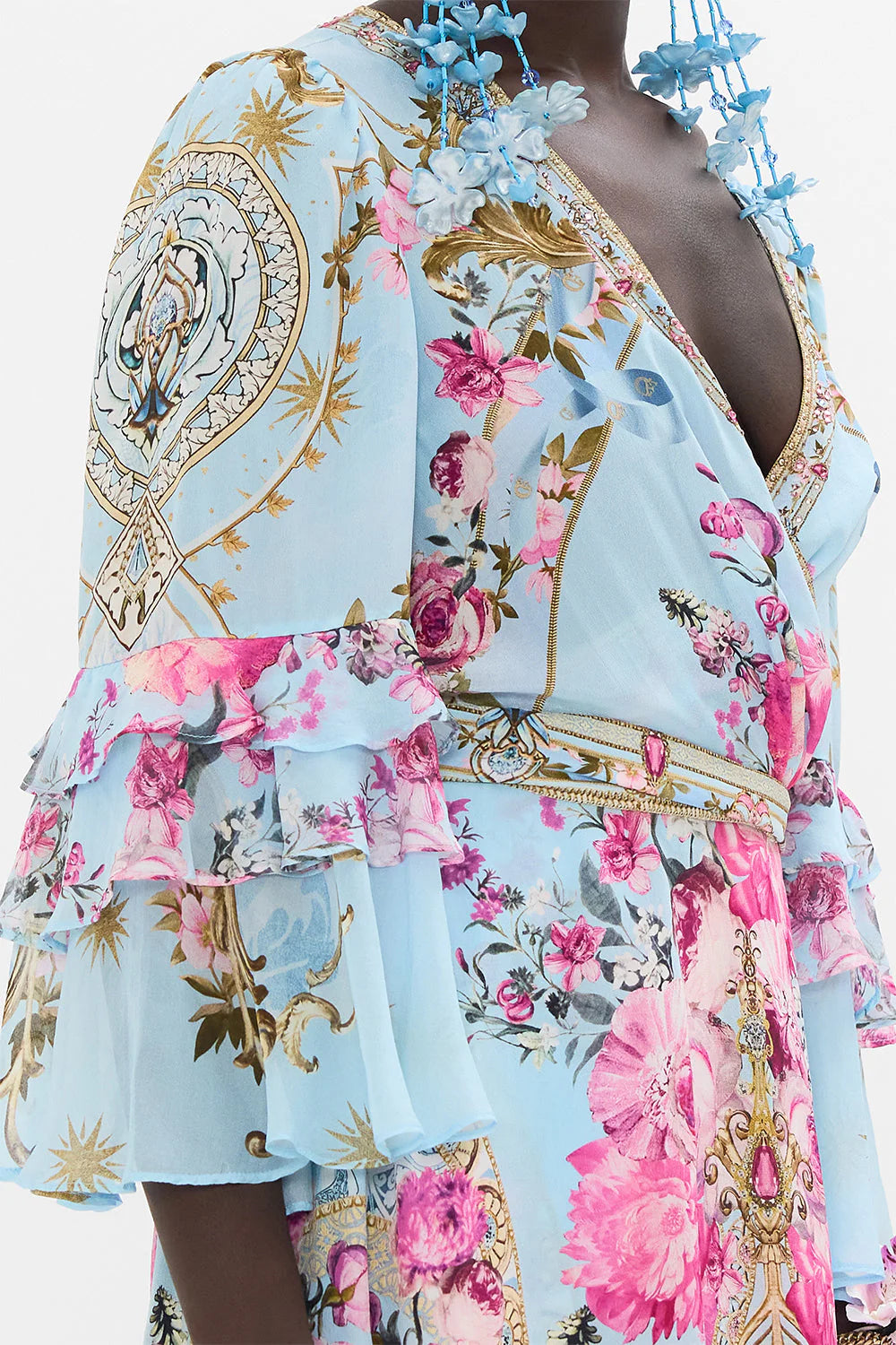 Camilla Short Wrap Dress With Ruffle Sleeve 26863