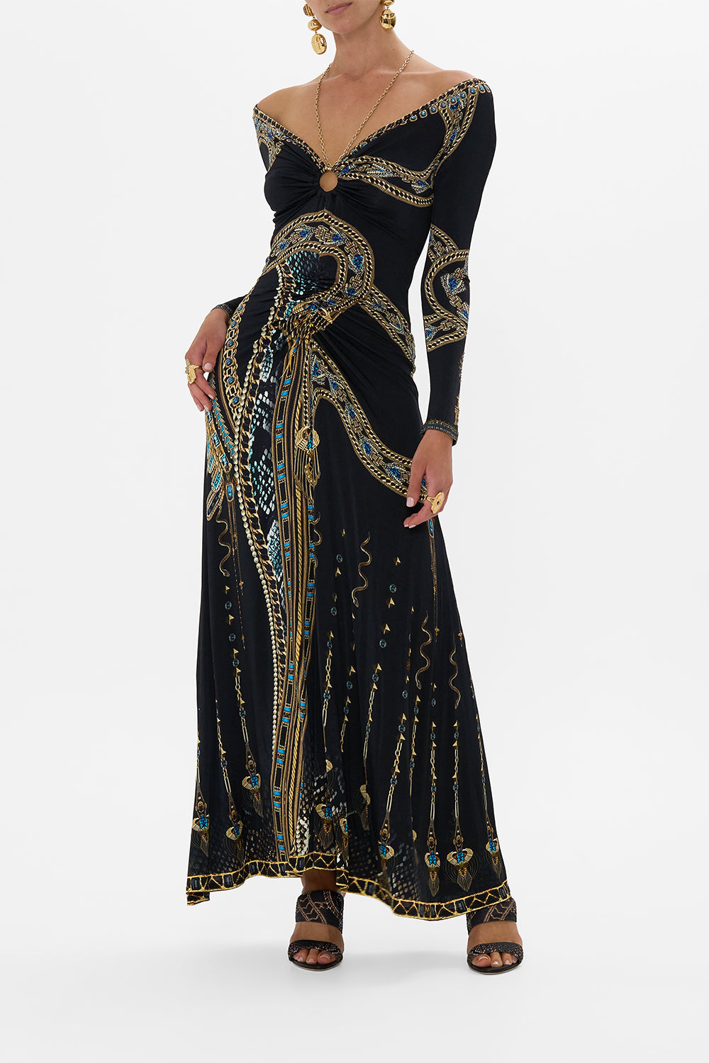 Camilla Ruched Jersey Dress in Black Call Me Cleopatra