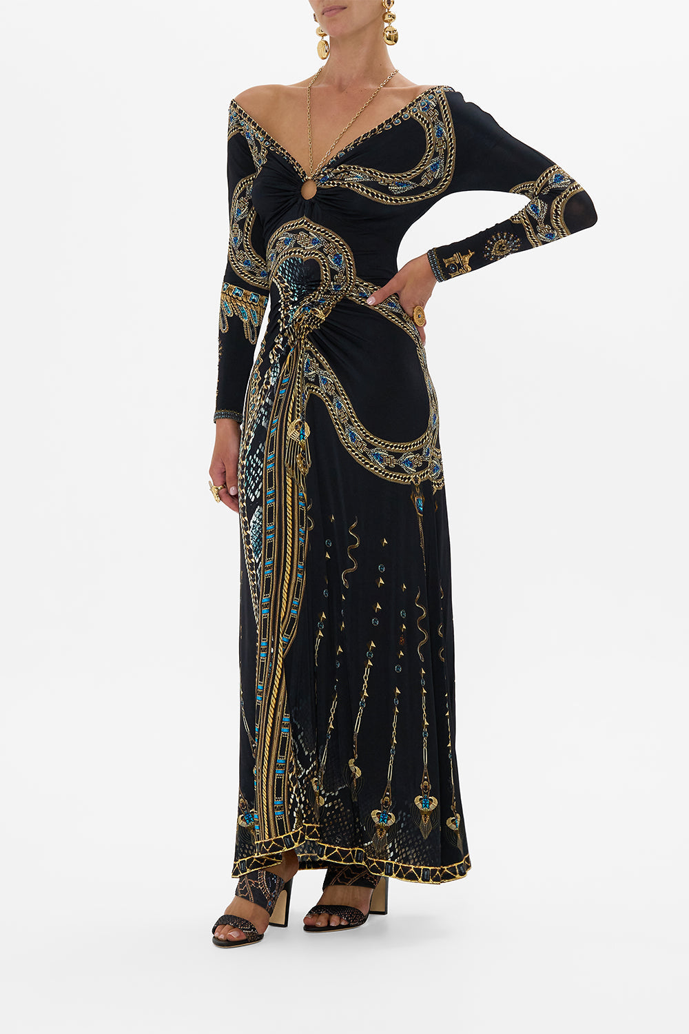 Camilla Ruched Jersey Dress in Black Call Me Cleopatra