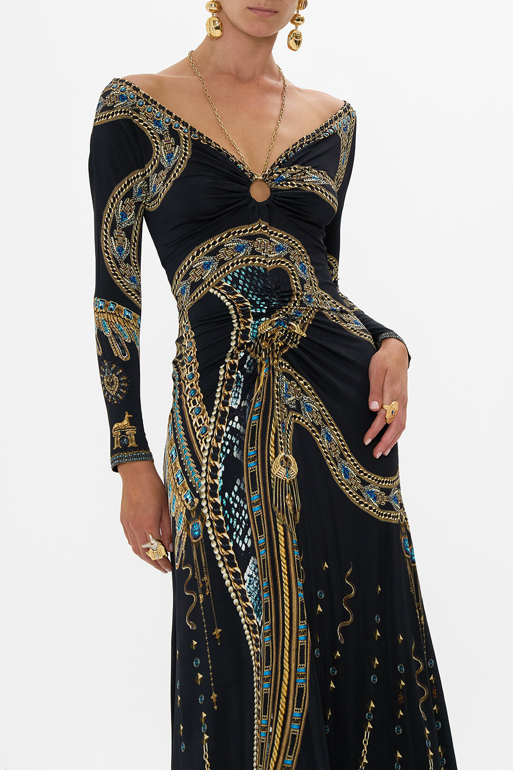 Camilla Ruched Jersey Dress in Black Call Me Cleopatra