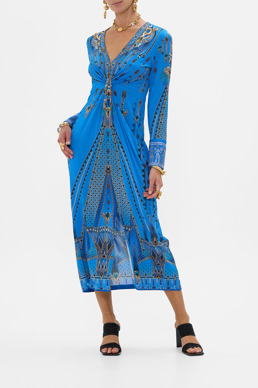 Camilla Long V Neck Twist Front Jersey Dress 32012 in Archival Revival Camilla Long V Neck Twist Front Jersey Dress 32012 in Archival Revival