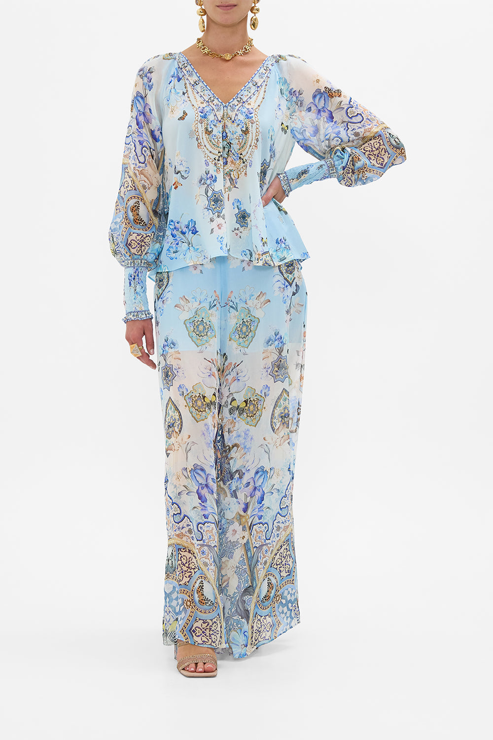 Camilla Shirred Cuff Blouse in Al Manial Palace Memoirs