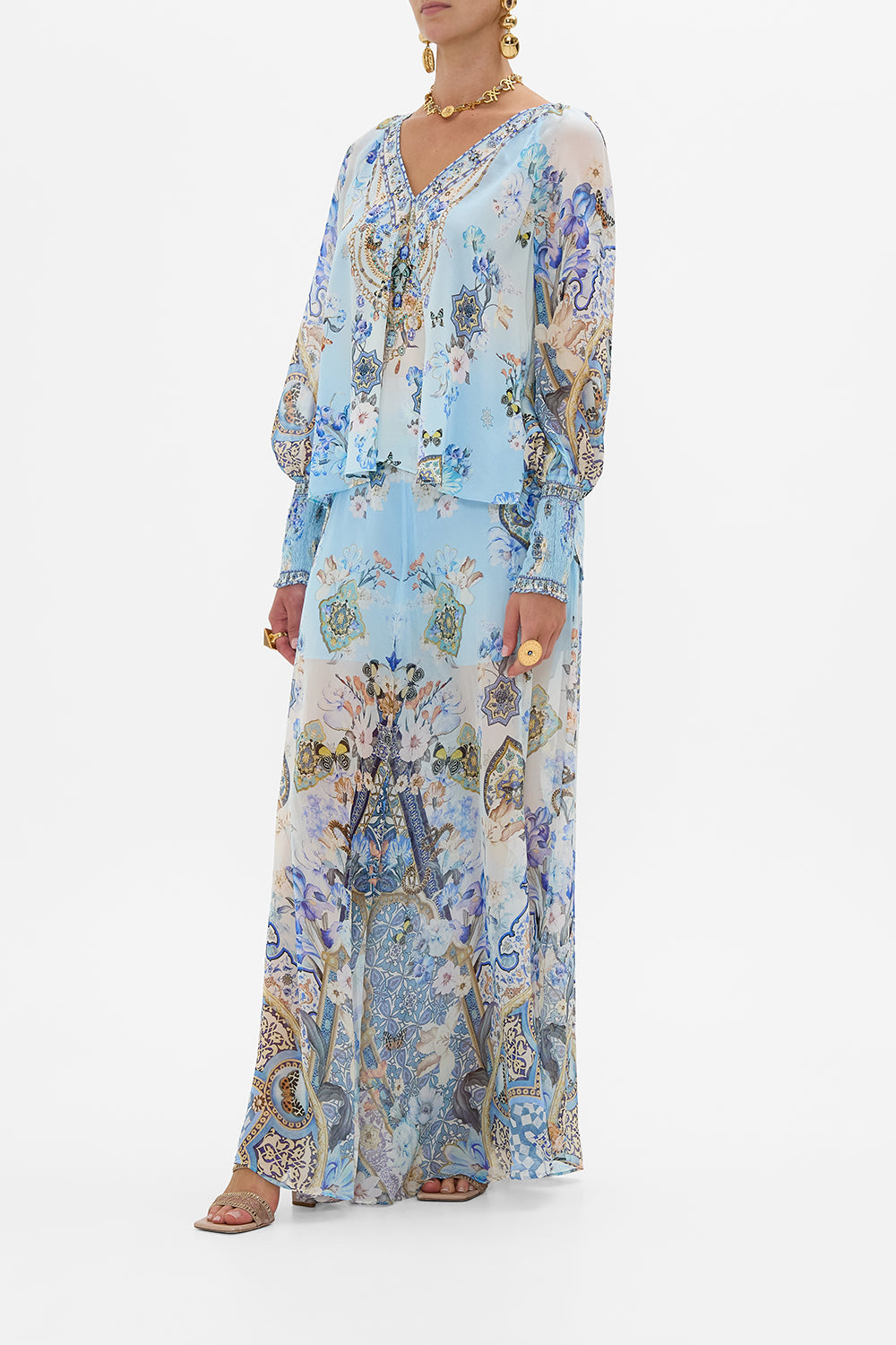 Camilla Shirred Cuff Blouse in Al Manial Palace Memoirs