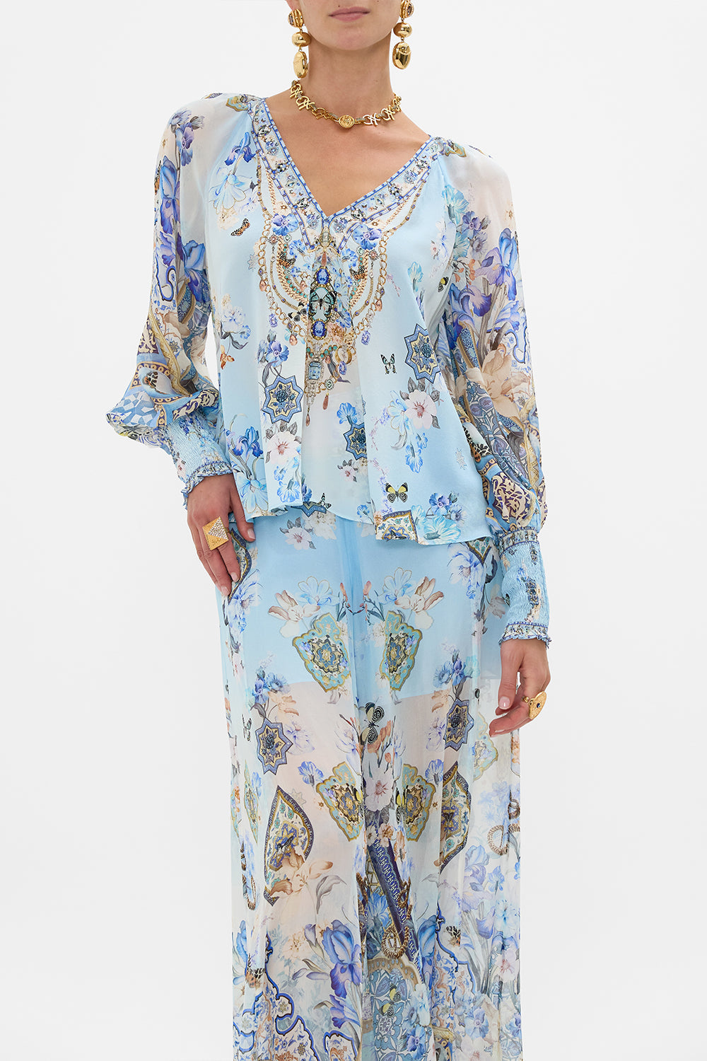 Camilla Shirred Cuff Blouse in Al Manial Palace Memoirs