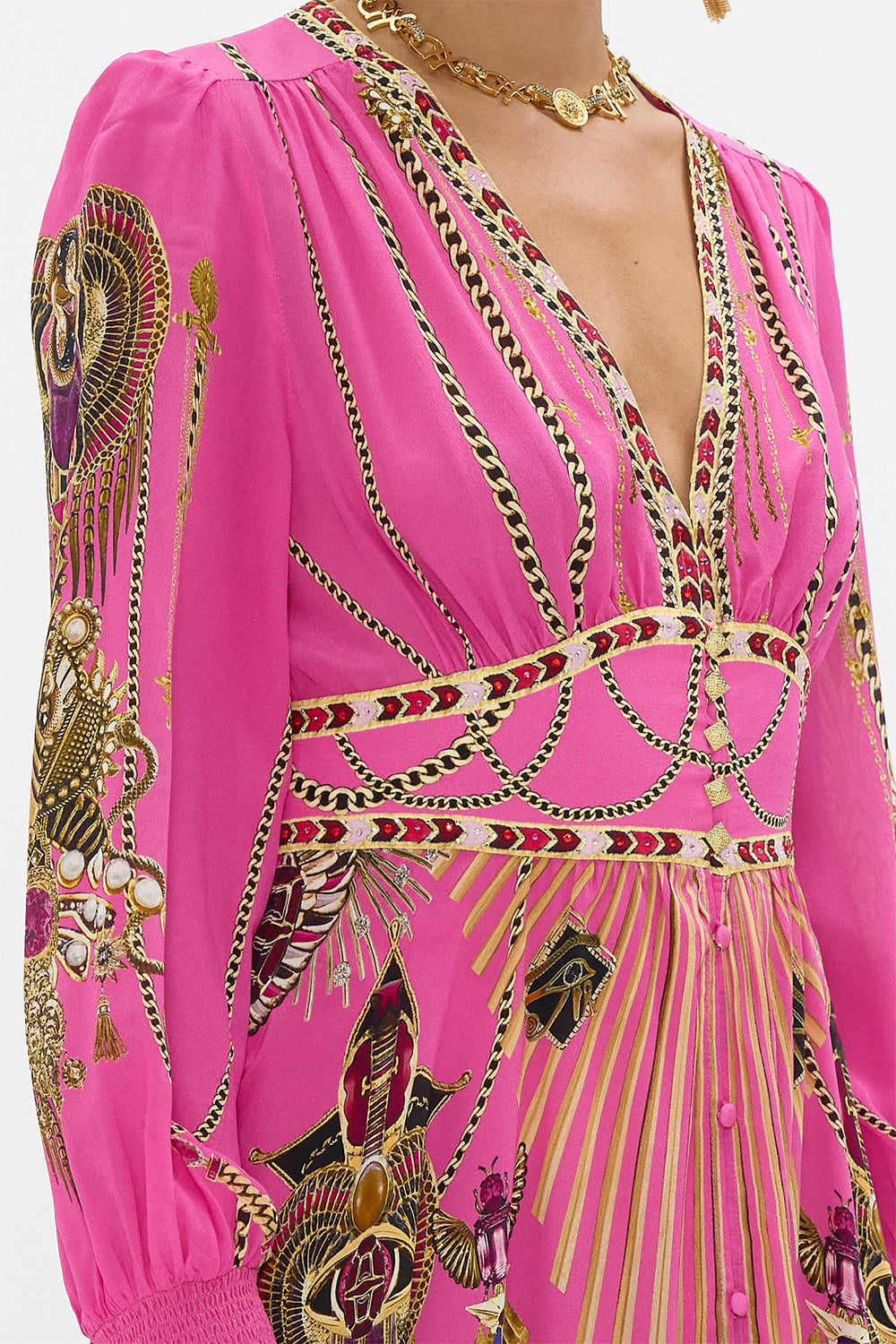 Camilla 32977 Button Dress with Shaped Waistband in Pink