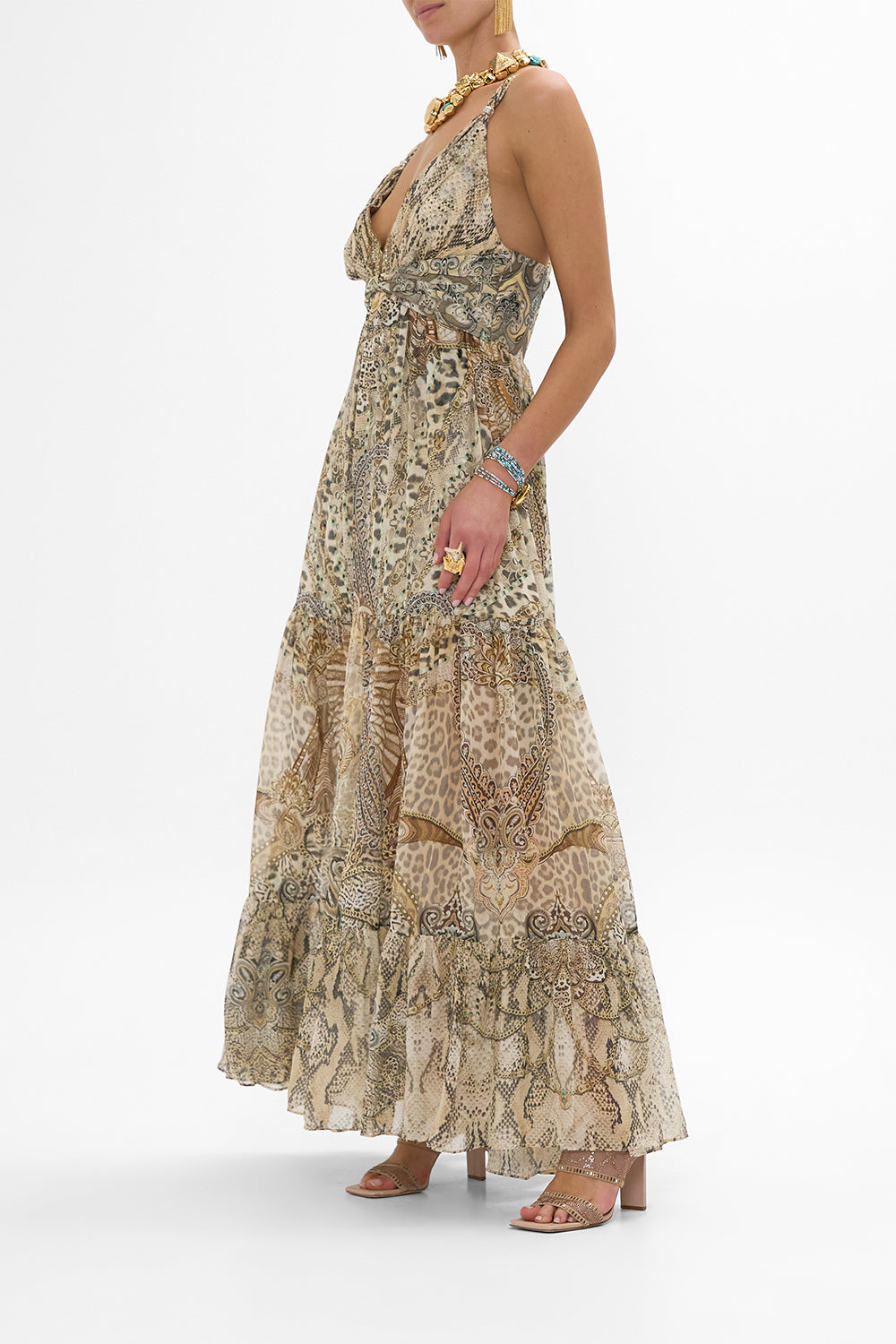 Camilla Bead Strap Gathered Panel Dress The Throne Room in Brown