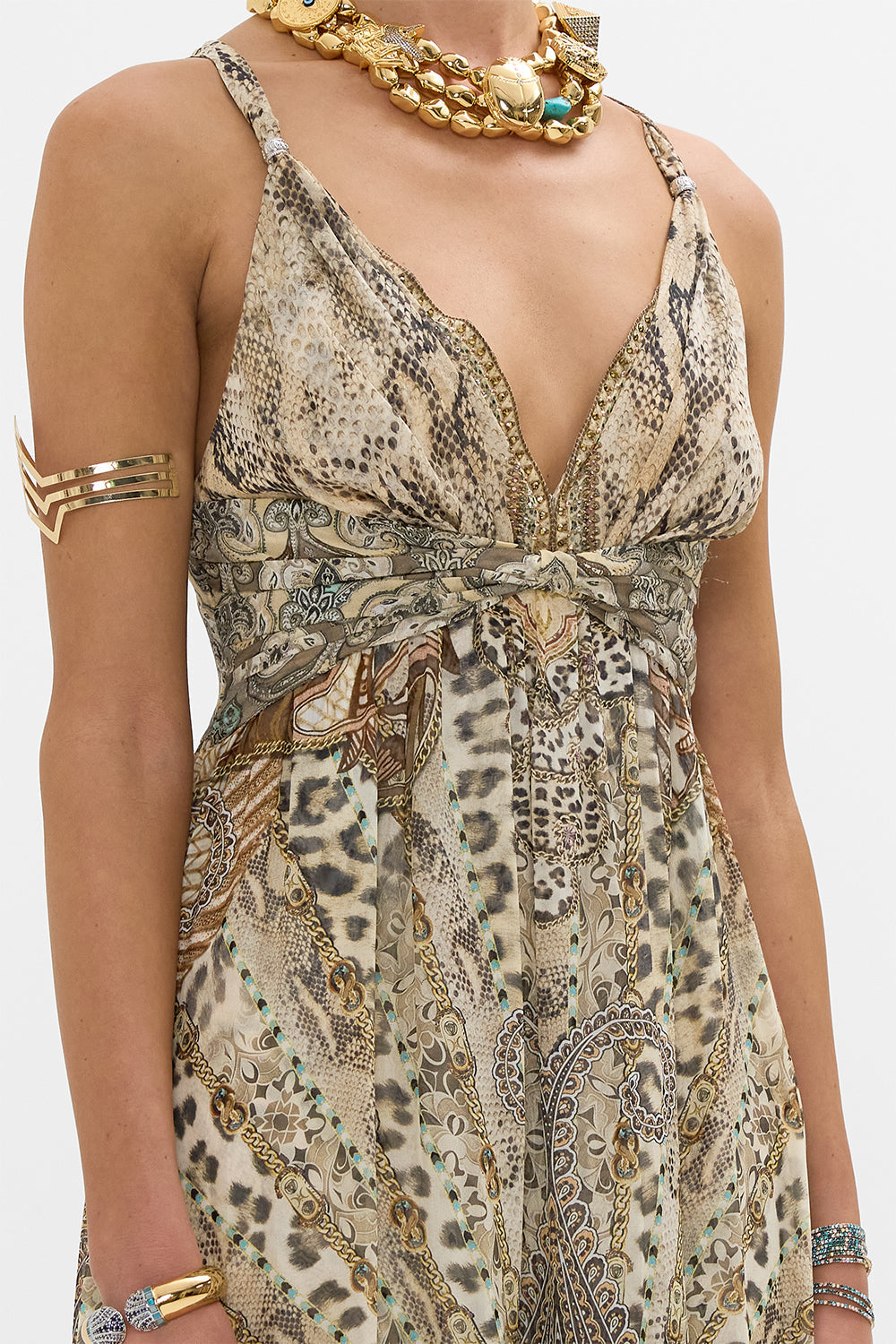 Camilla Bead Strap Gathered Panel Dress The Throne Room in Brown