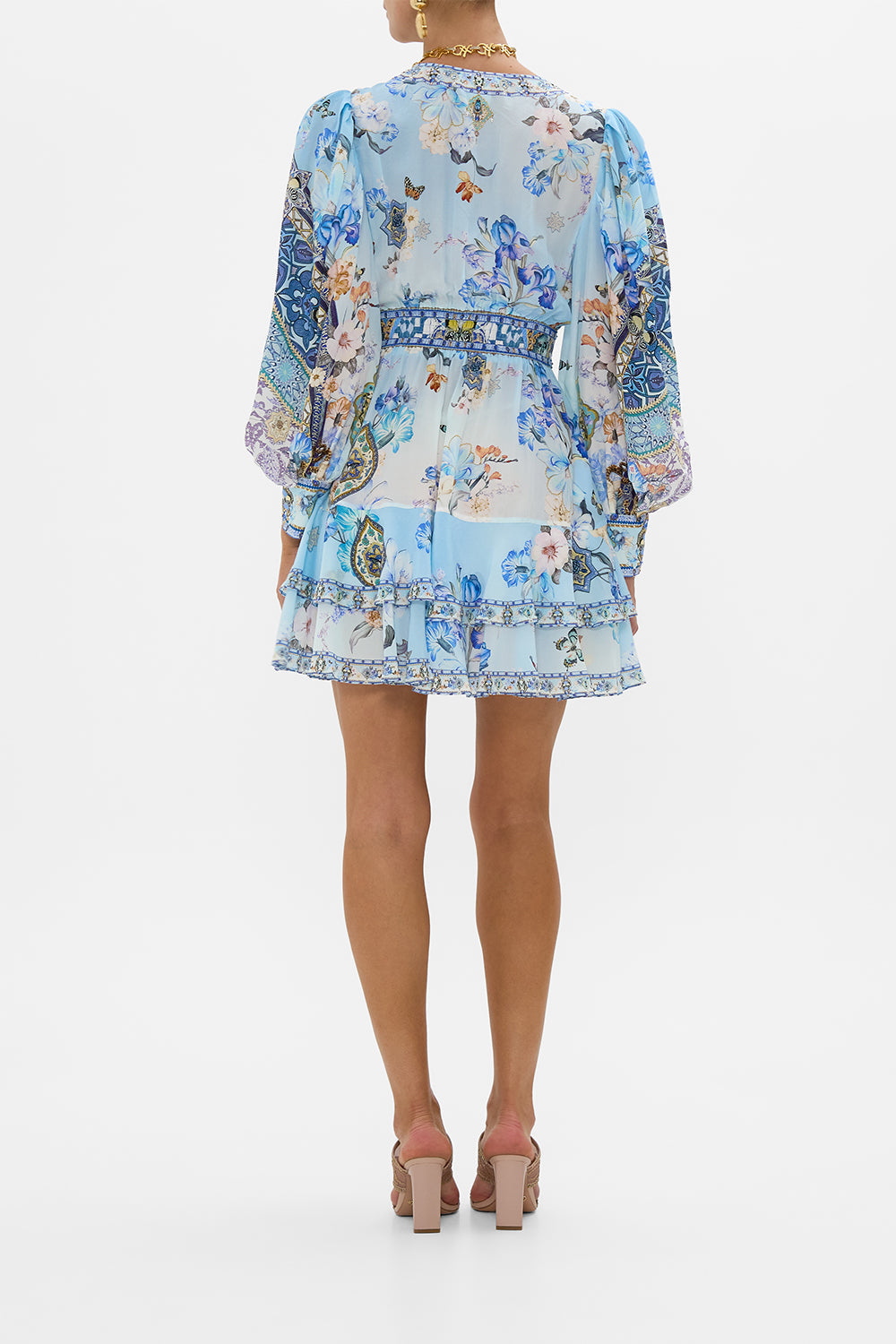 Camilla Button Front Frill Dress in Blue - Al Manial Palace