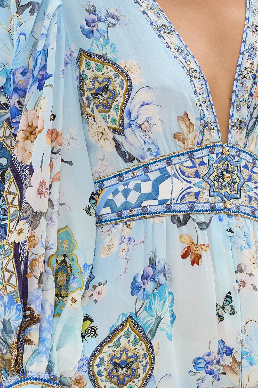 Camilla Button Front Frill Dress in Blue - Al Manial Palace