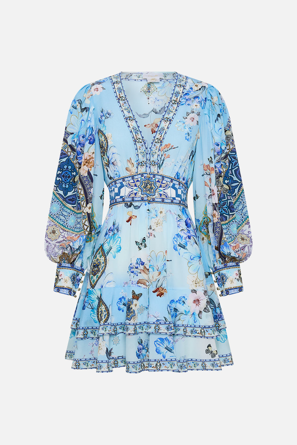 Camilla Button Front Frill Dress in Blue - Al Manial Palace