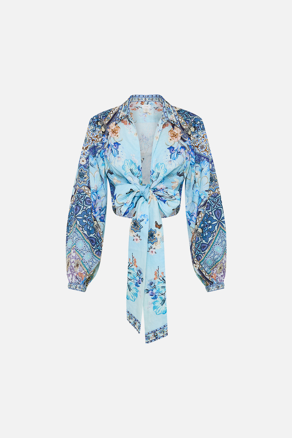Camilla Cropped Wrap Shirt in Blue - Al Manial Palace