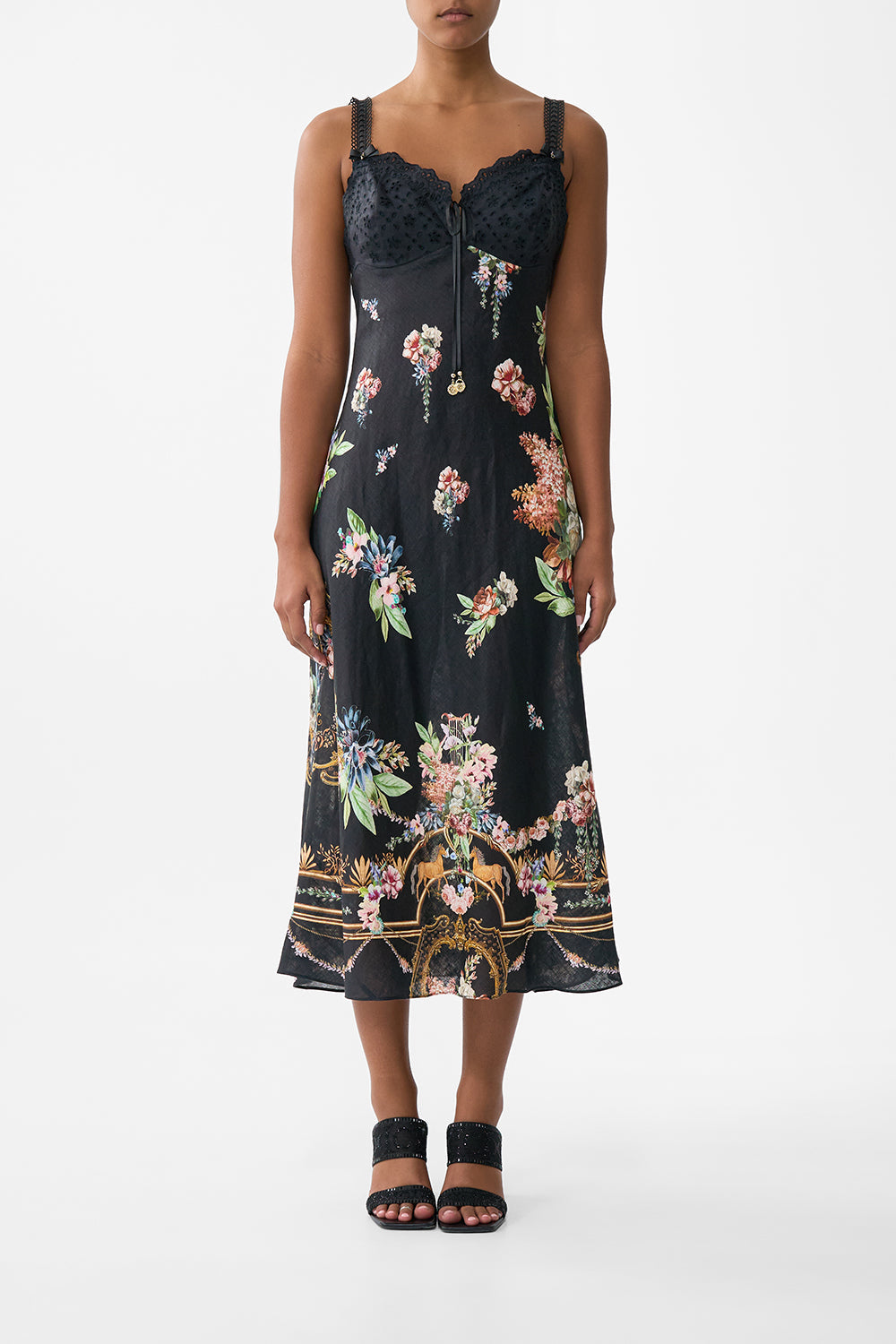Camilla Embroidered Bodice Bias Dress in Noble endeavours