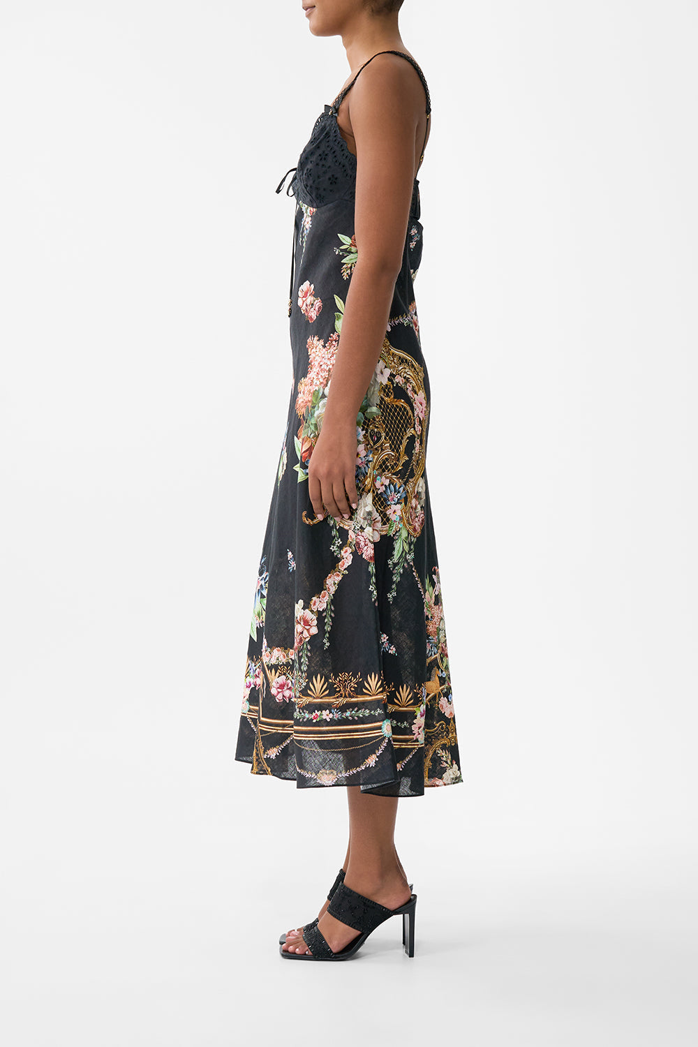 Camilla Embroidered Bodice Bias Dress in Noble endeavours