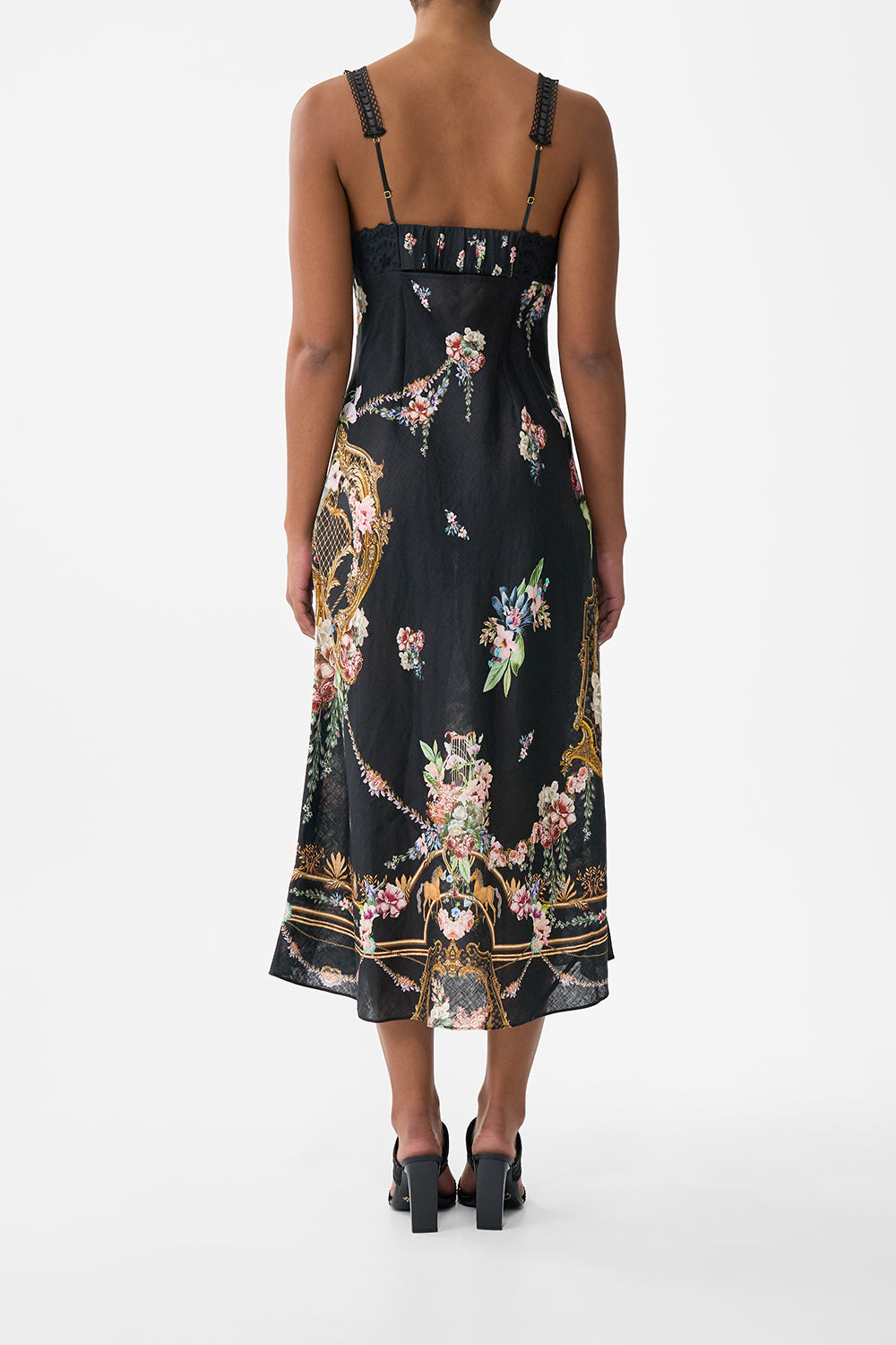 Camilla Embroidered Bodice Bias Dress in Noble endeavours