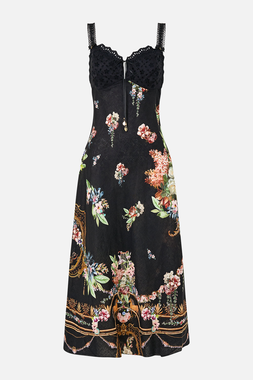 Camilla Embroidered Bodice Bias Dress in Noble endeavours