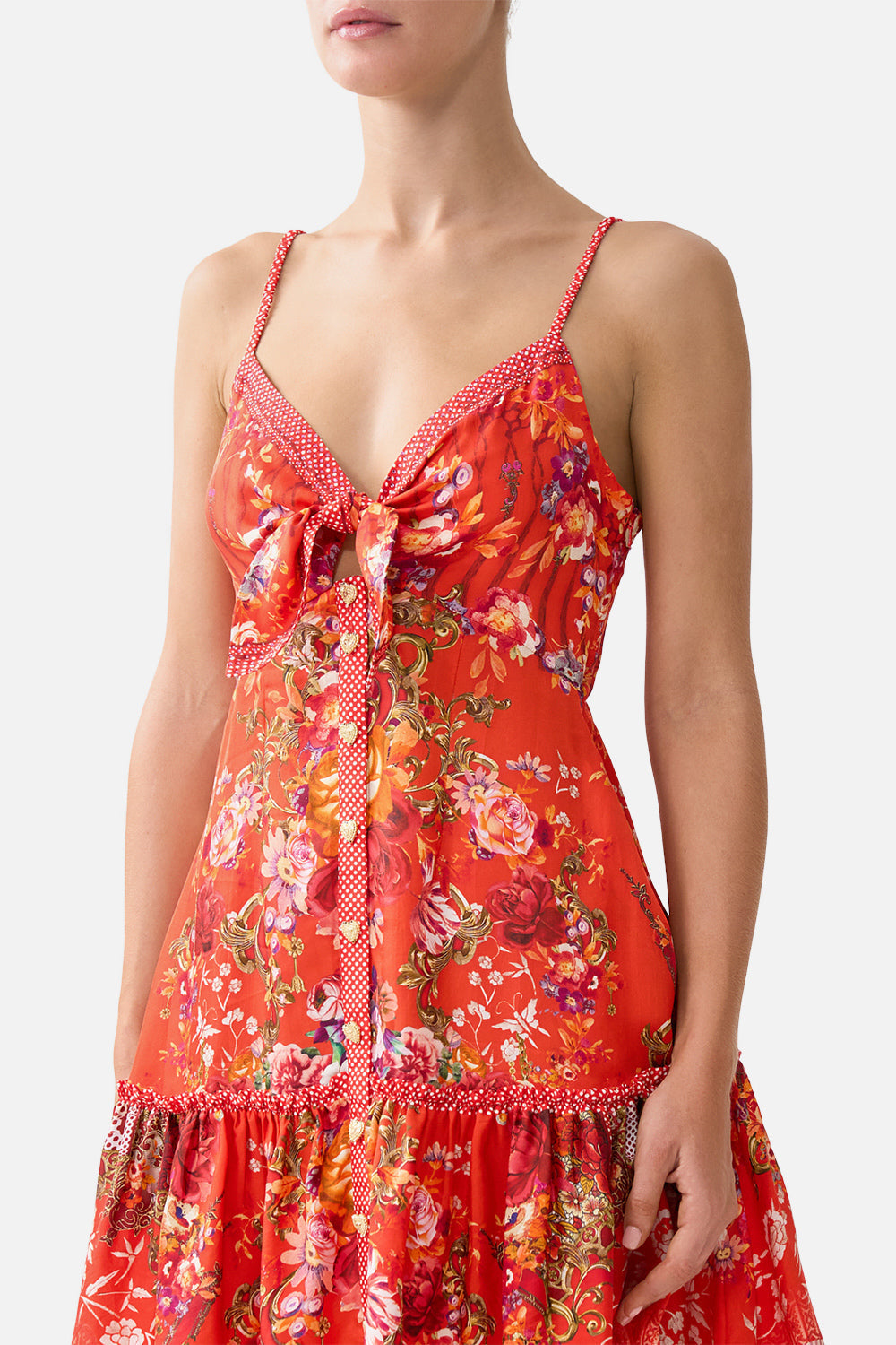 Camilla Tie Front Short Dress With Ruffle 00040412