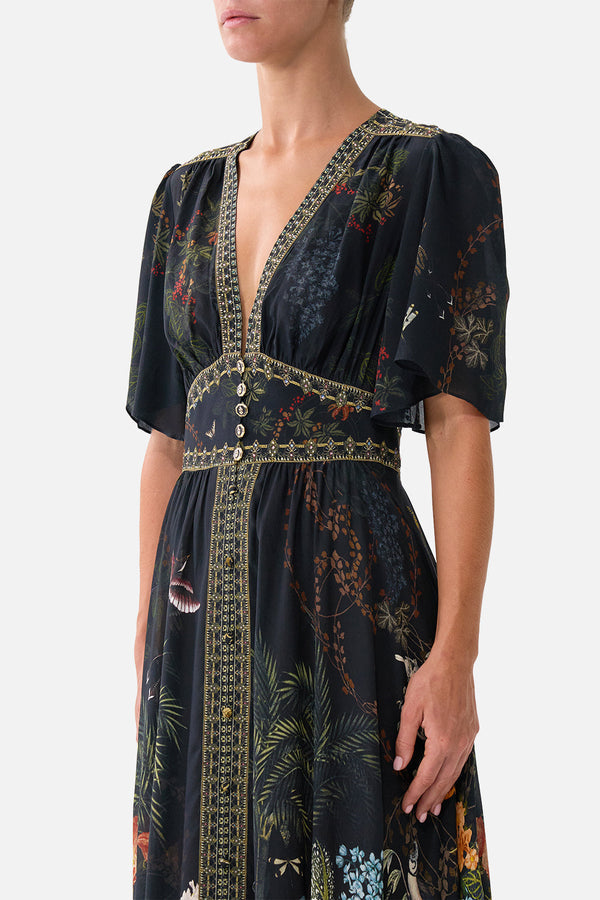 Camilla Shaped Waistband Dress With Flutter Sleeves 00042246