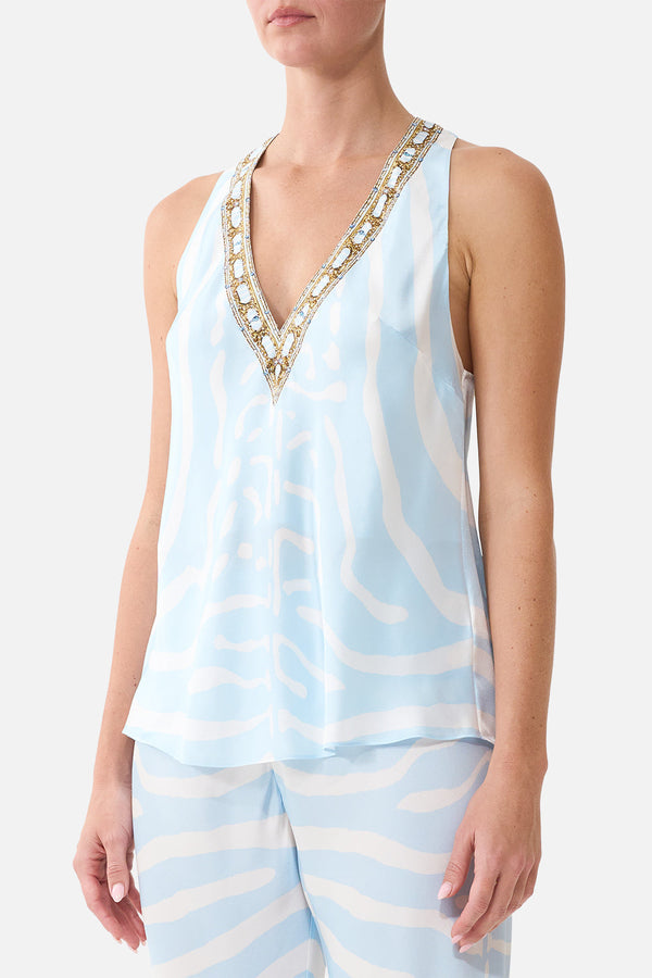 Camilla V Neck Top With Knot Back 44221