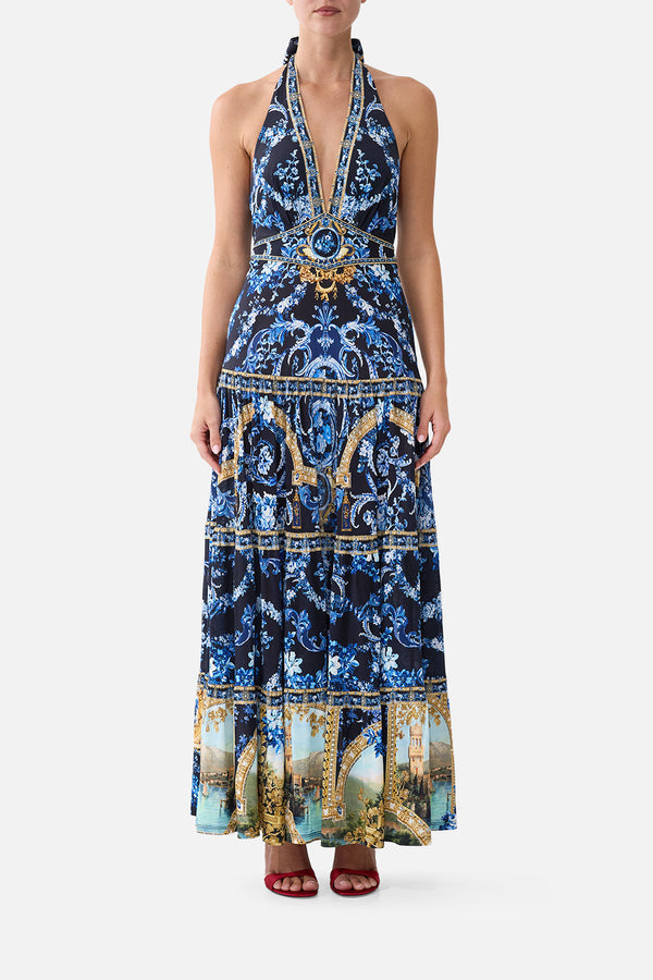 Camilla Halter Jersey Dress with Tiered Skirt 45913