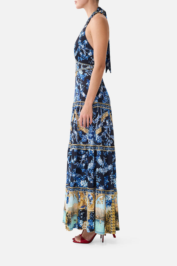 Camilla Halter Jersey Dress with Tiered Skirt 45913