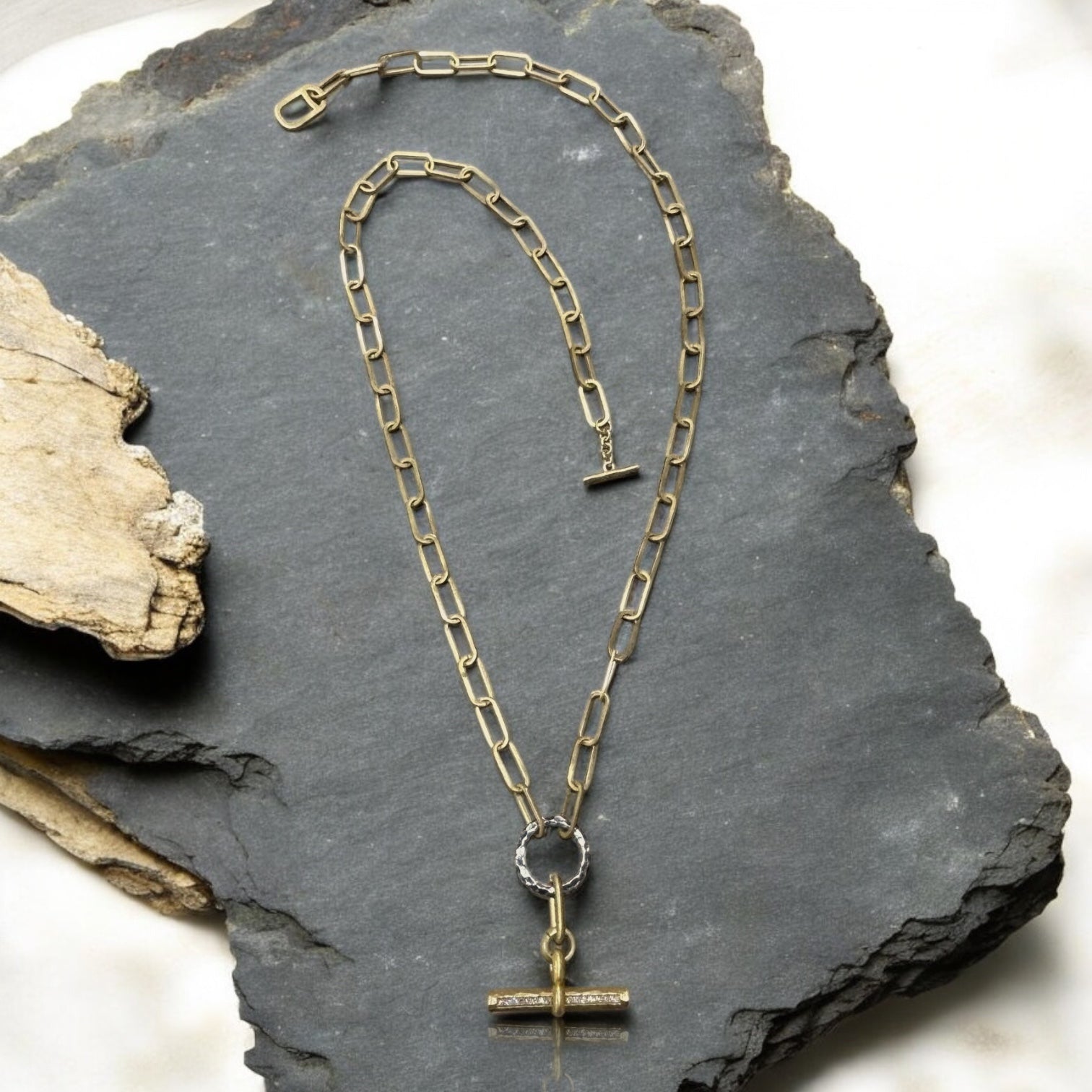 TAT2 N809 Mixed Metal Belle Pave Toggle Necklace in Gold
