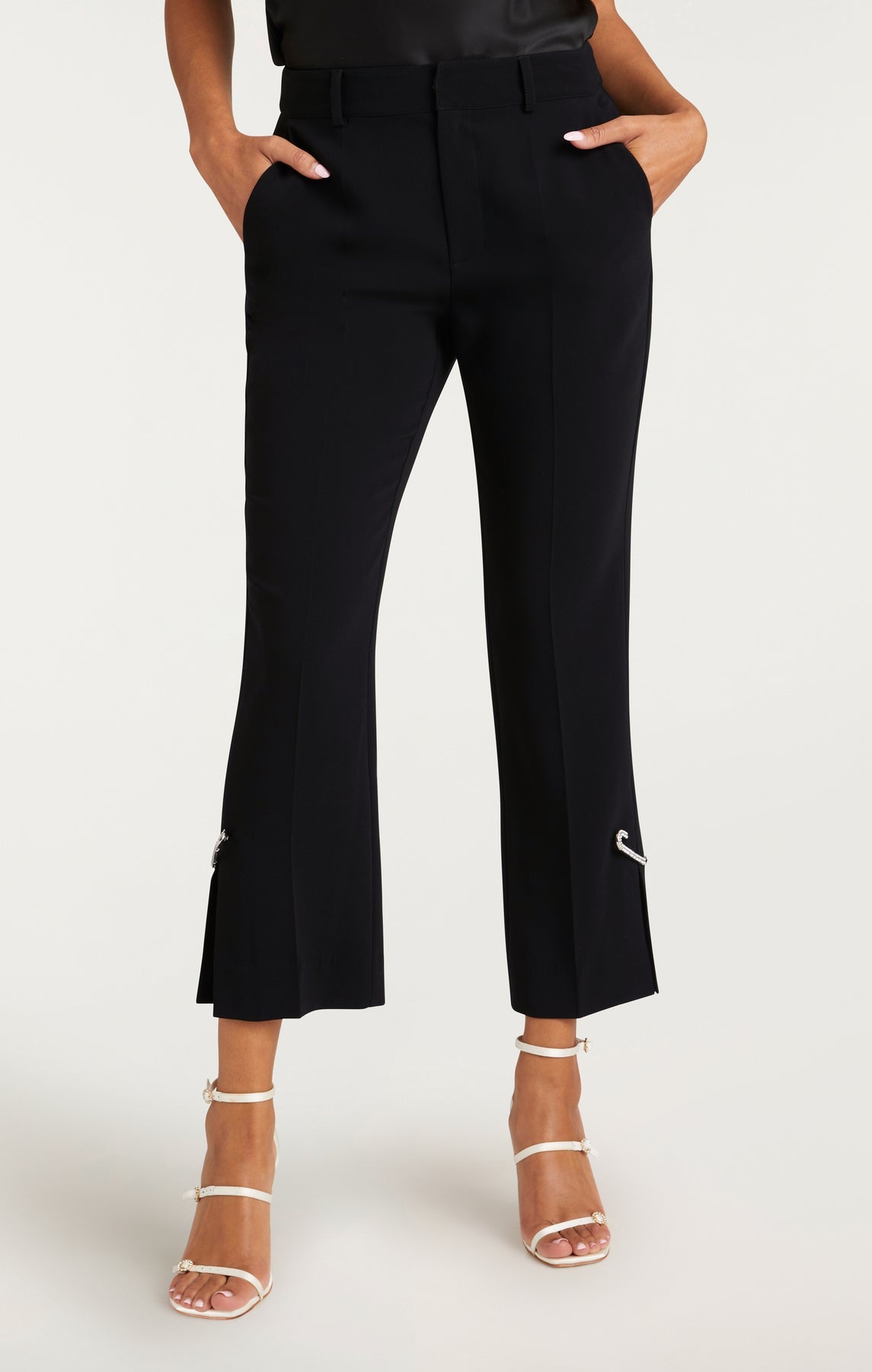 Cinq a Sept Rhinestone Pin Cropped Kerry Pants ZP10121319Z in Black