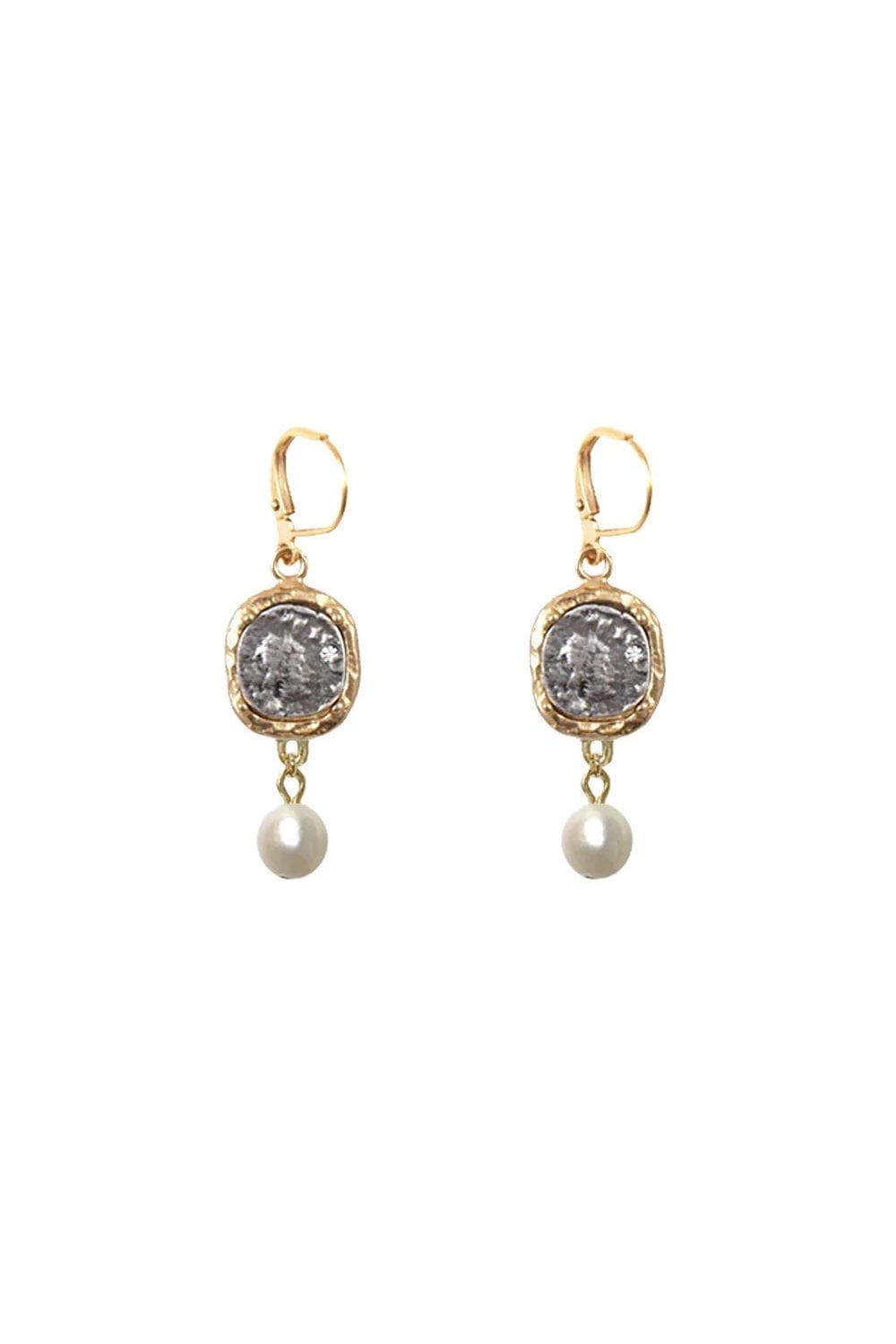 Tat2 Pavia Gold Coin and Pearl Earing E250