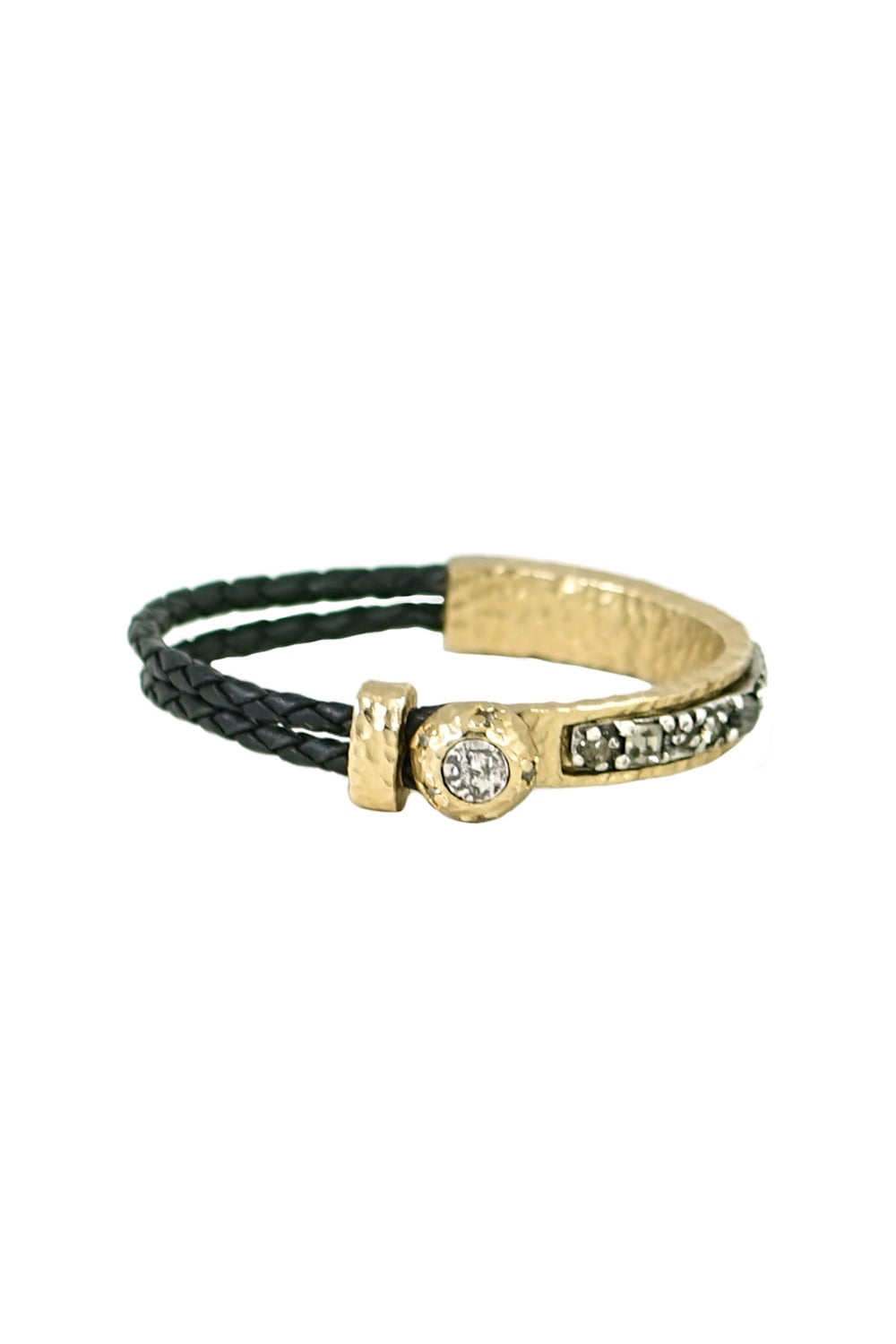 Tat2 Black Leather Gold Bangle B265