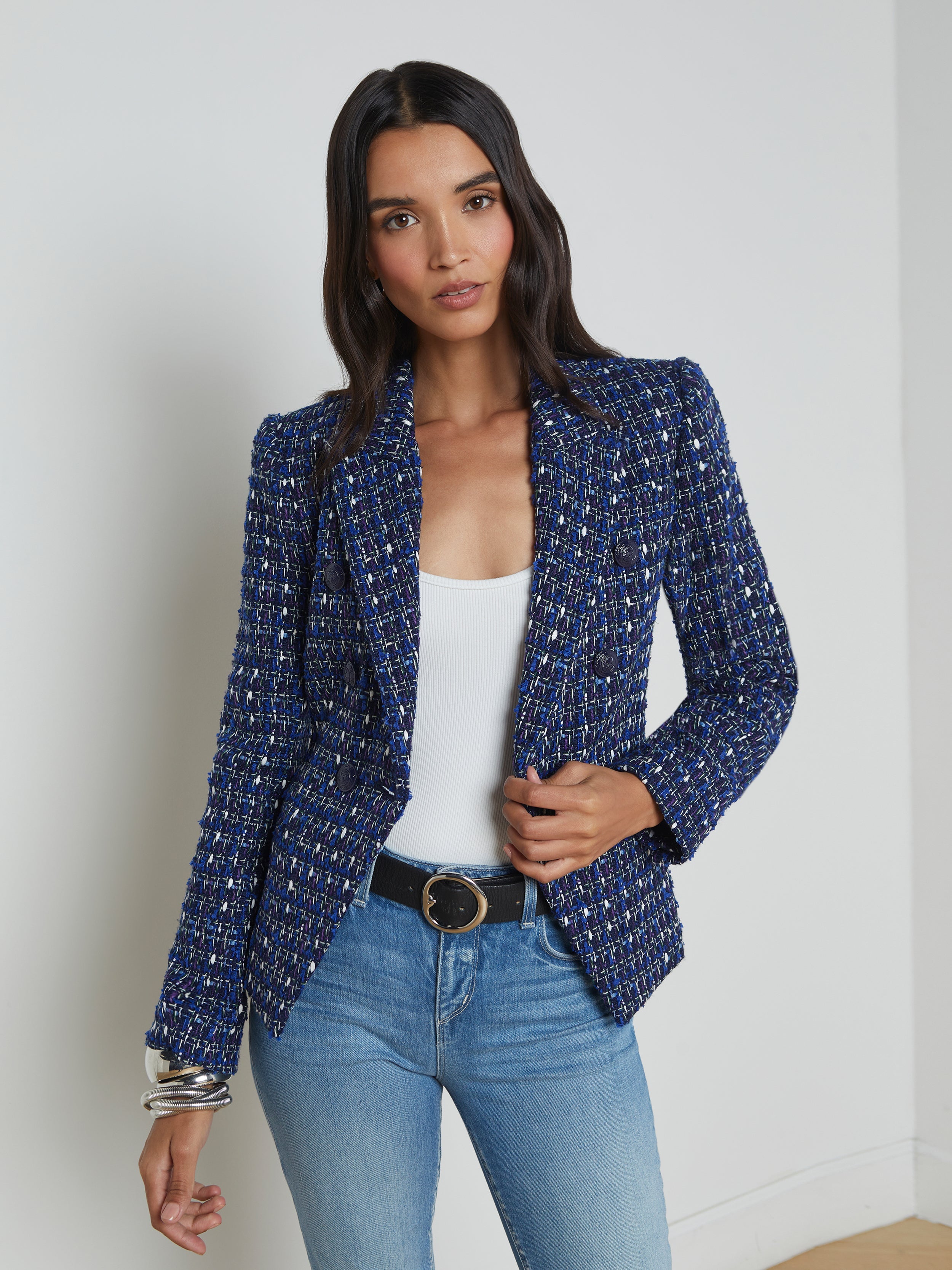 L'Agence Marie Blazer 1767LYZ in Blue Multi Tweed