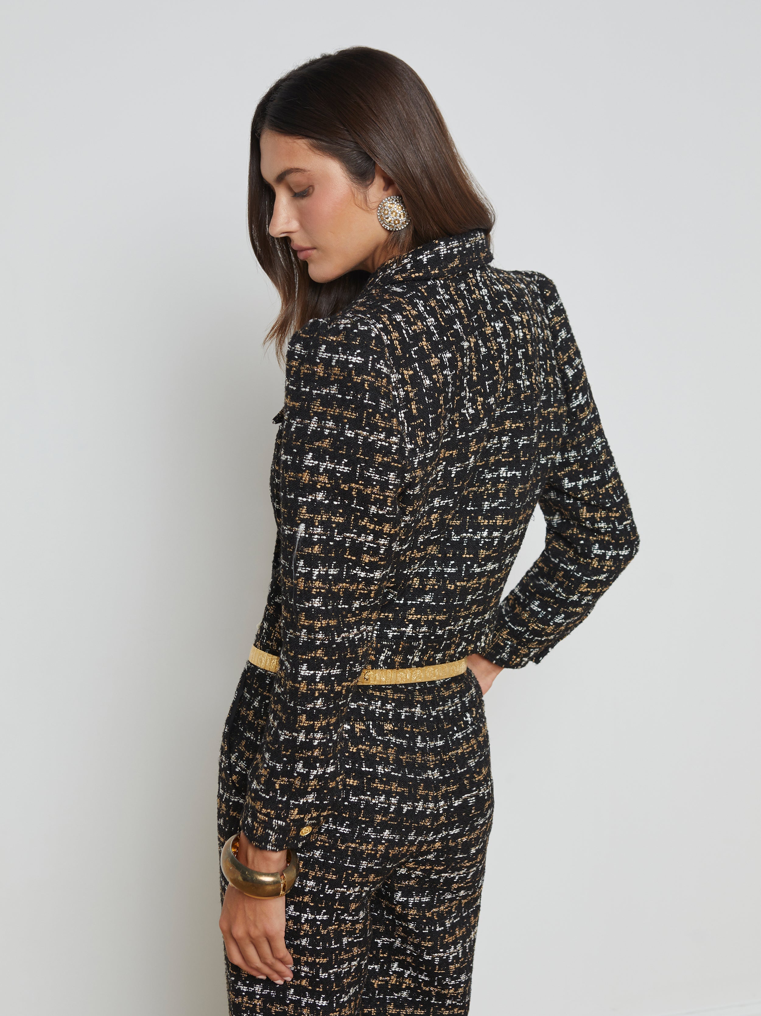 L'Agence Kasey Tweed Jacket 1777AZS in Black/Tan