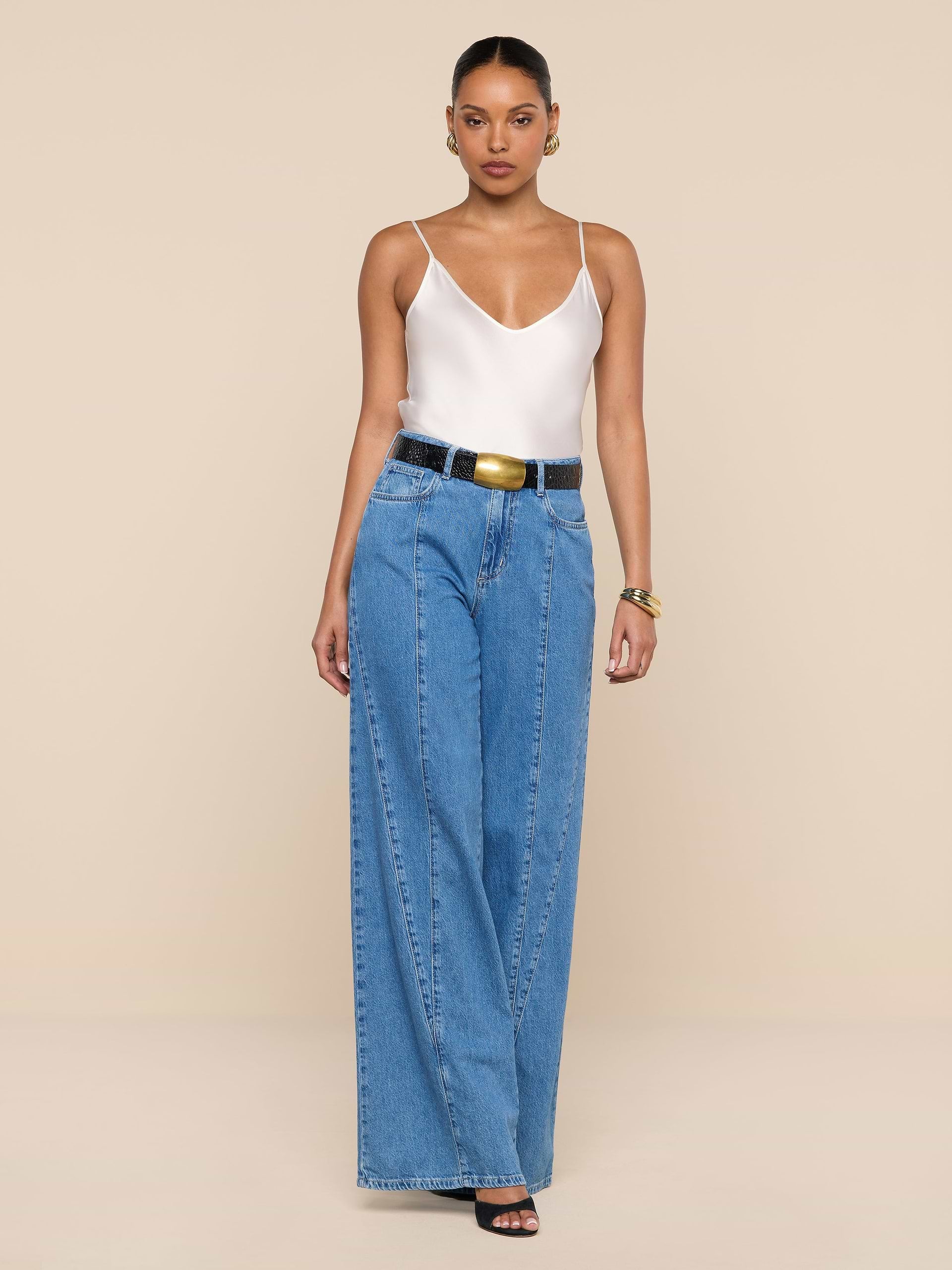 L'Agence Niles Twist Wide Leg Jeans in Torsten