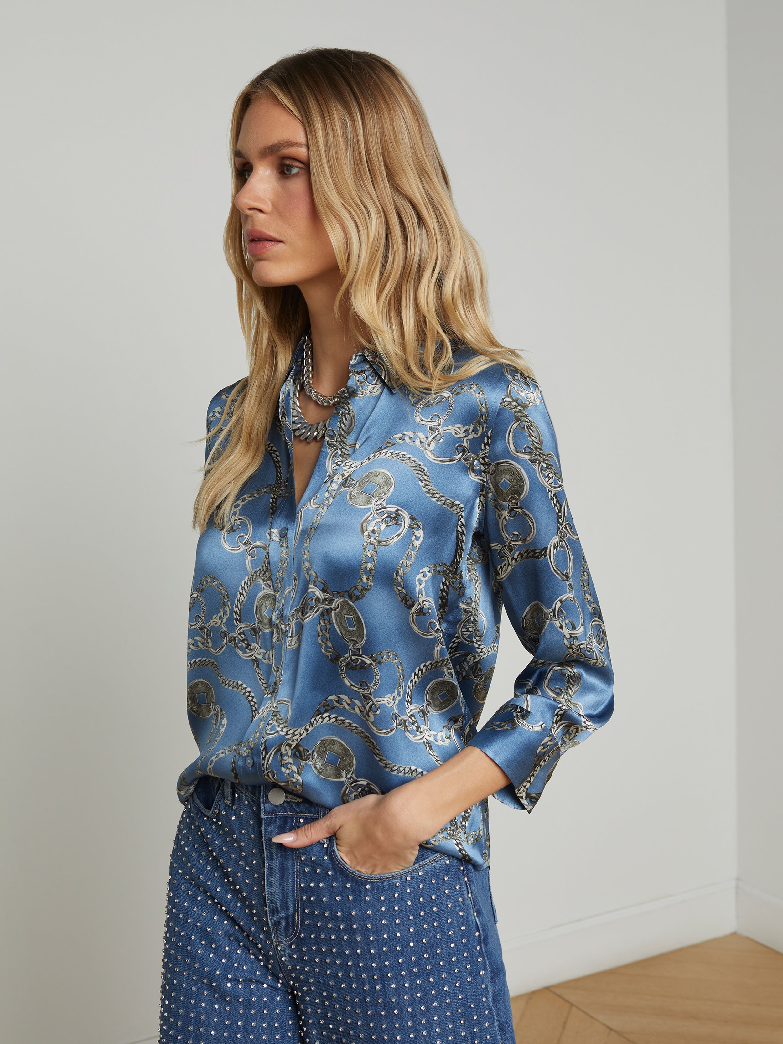 L'Agence Dani Blouse 40126ABW in Good Luck Chain