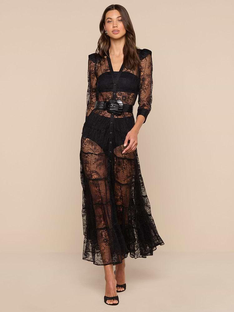 L'Agence Seraphina Lace Dress in Black