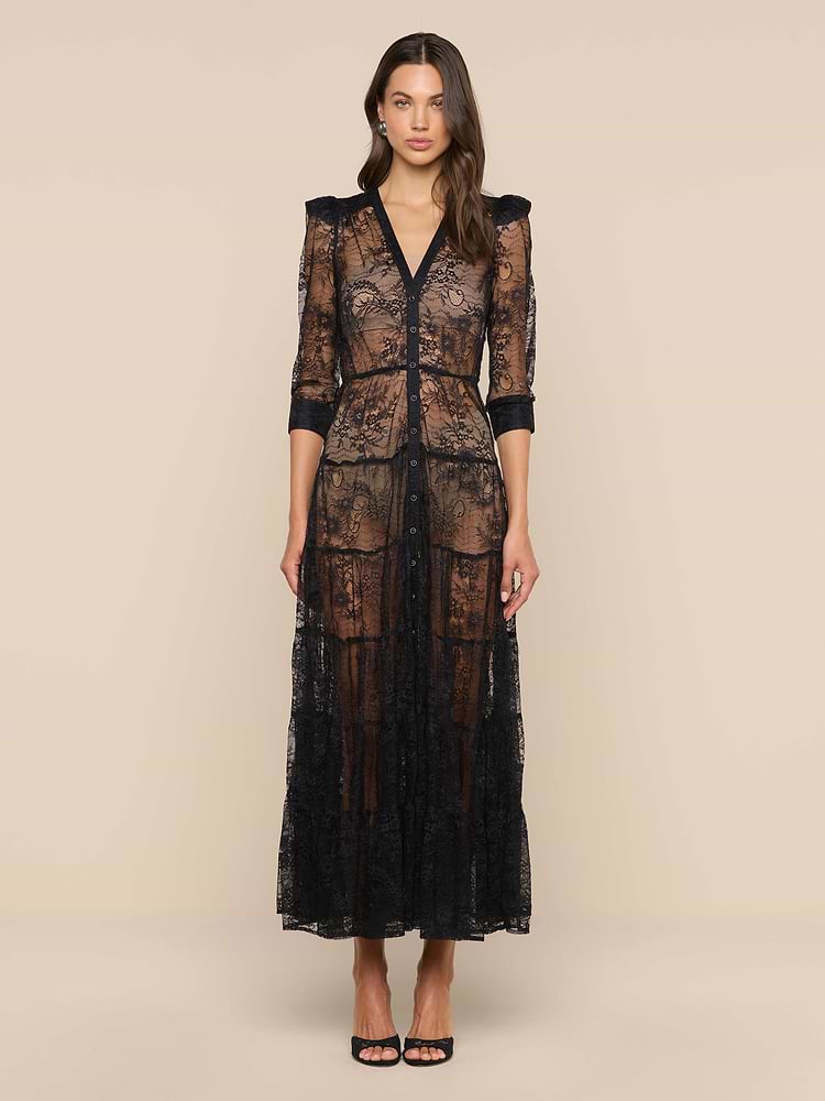 L'Agence Seraphina Lace Dress in Black