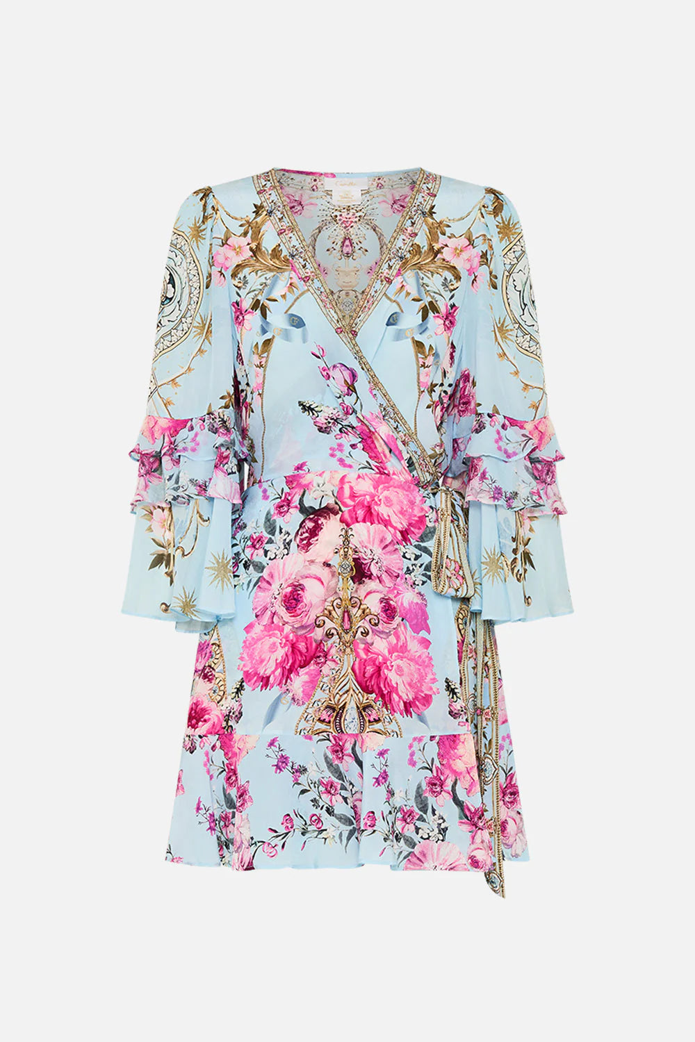 Camilla Short Wrap Dress With Ruffle Sleeve 26863