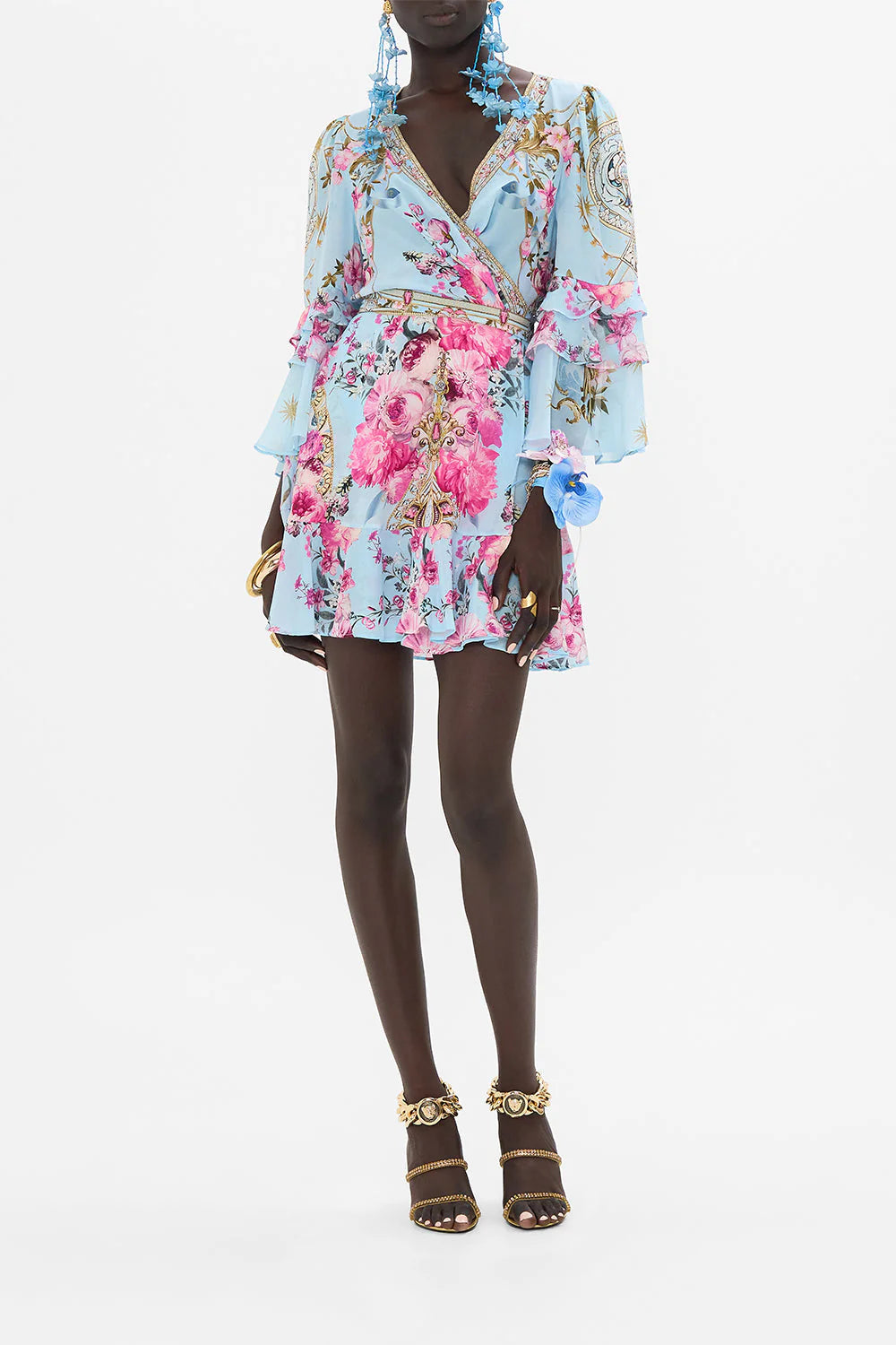 Camilla Short Wrap Dress With Ruffle Sleeve 26863