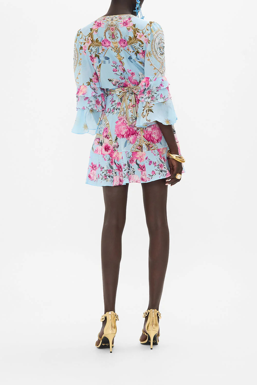 Camilla Short Wrap Dress With Ruffle Sleeve 26863