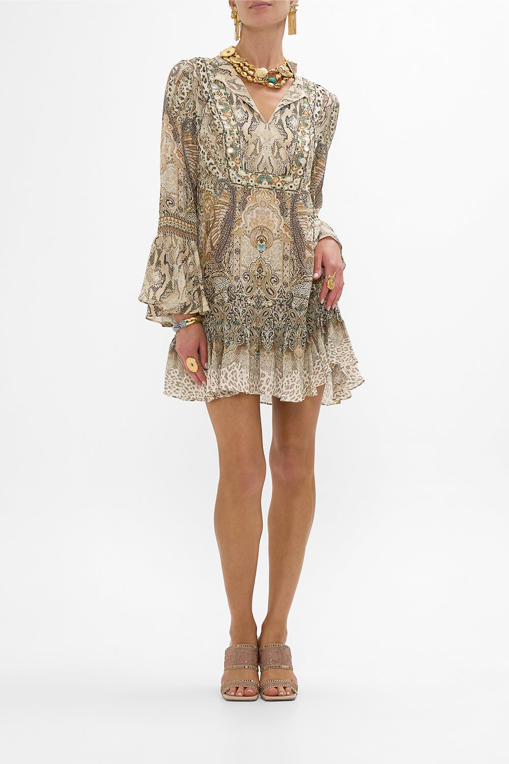 Camilla Frill Hem Long Sleeve Dress The Throne Room in Brown