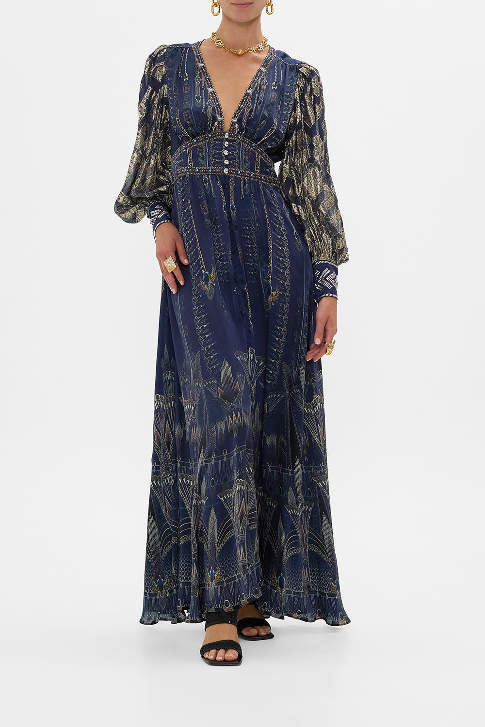 Camilla Shaped Waistband Dress with Gathered Sleeves 31640 in The Egypt Effect