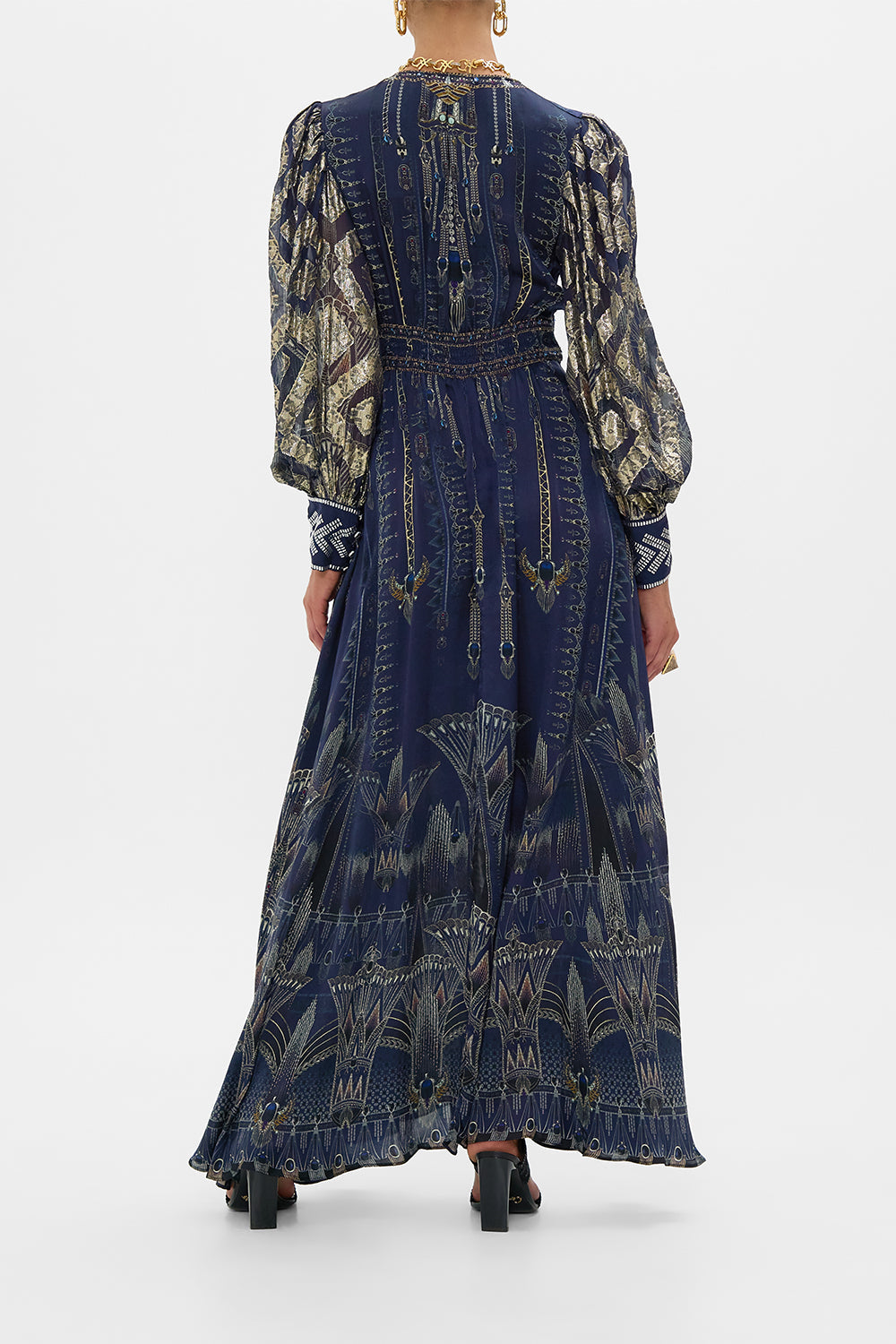 Camilla Shaped Waistband Dress with Gathered Sleeves 31640 in The Egypt Effect