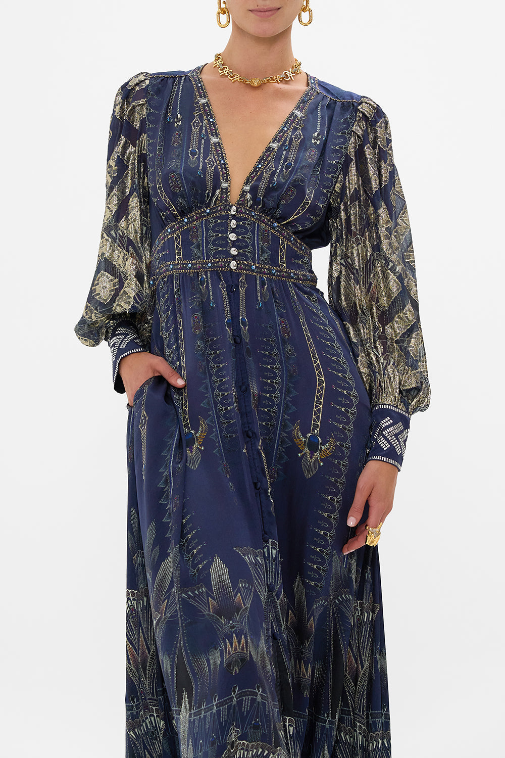 Camilla Shaped Waistband Dress with Gathered Sleeves 31640 in The Egypt Effect