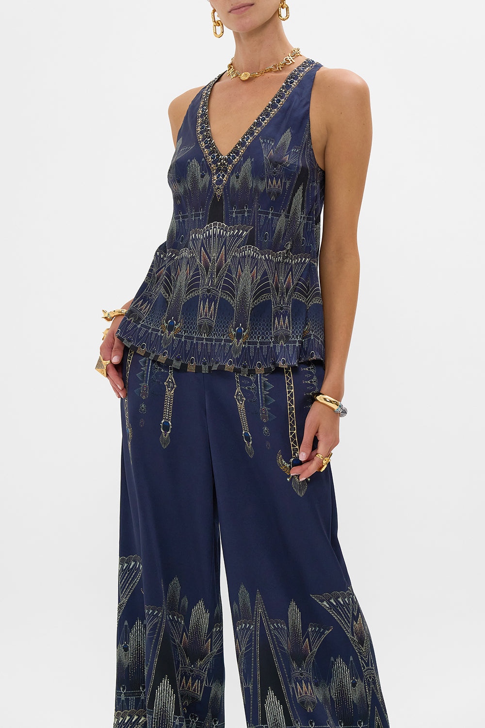 Camilla V Neck Top With Tie Back 34470 in The Egypt Effect