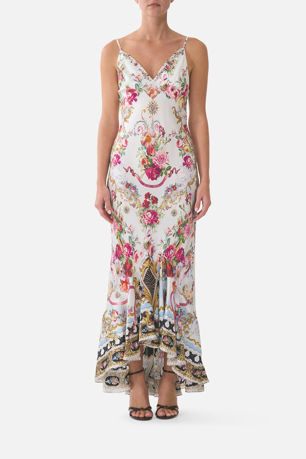 Camilla V Neck Slip Dress With Flounce Hem 41267