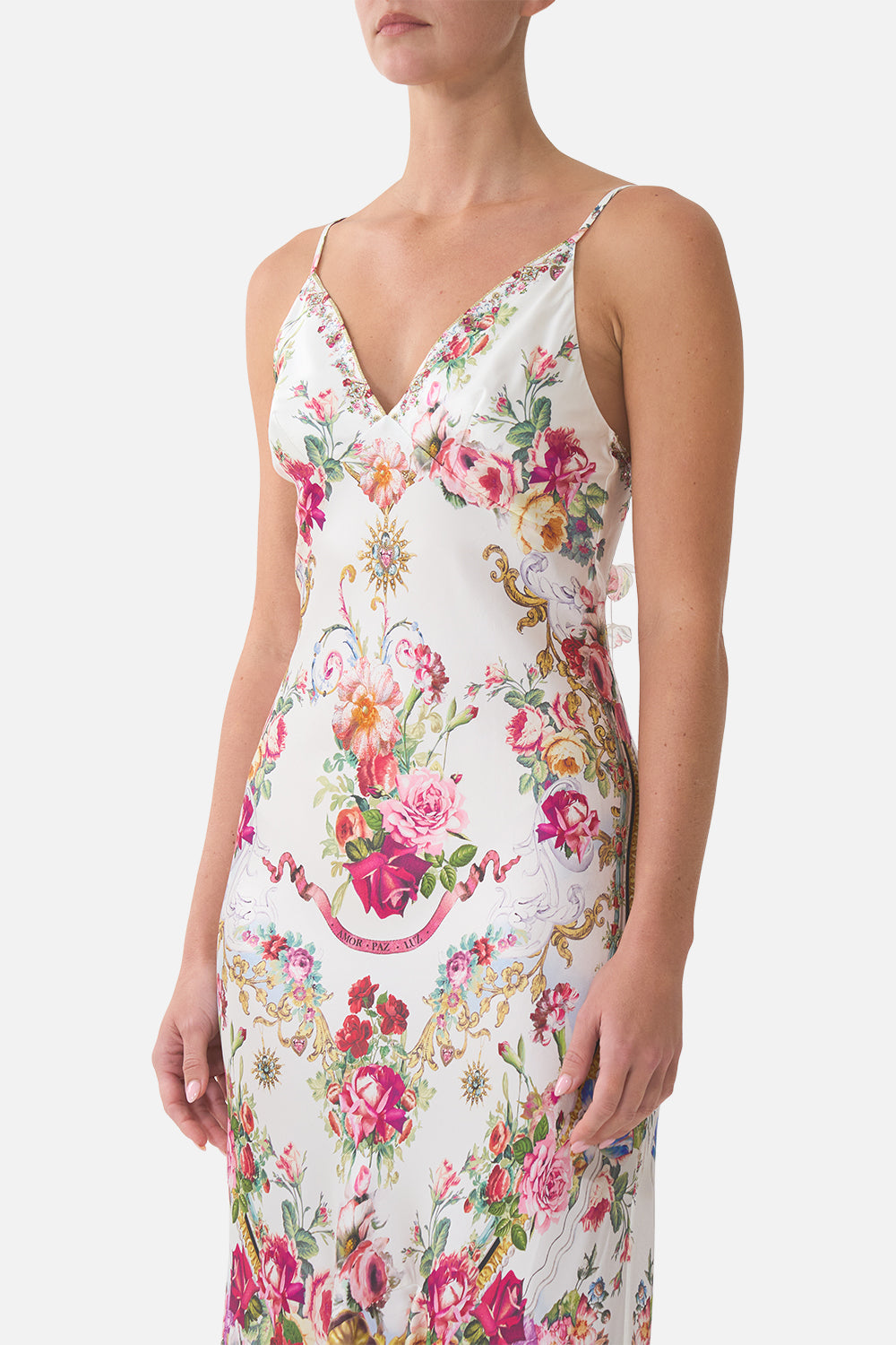 Camilla V Neck Slip Dress With Flounce Hem 41267