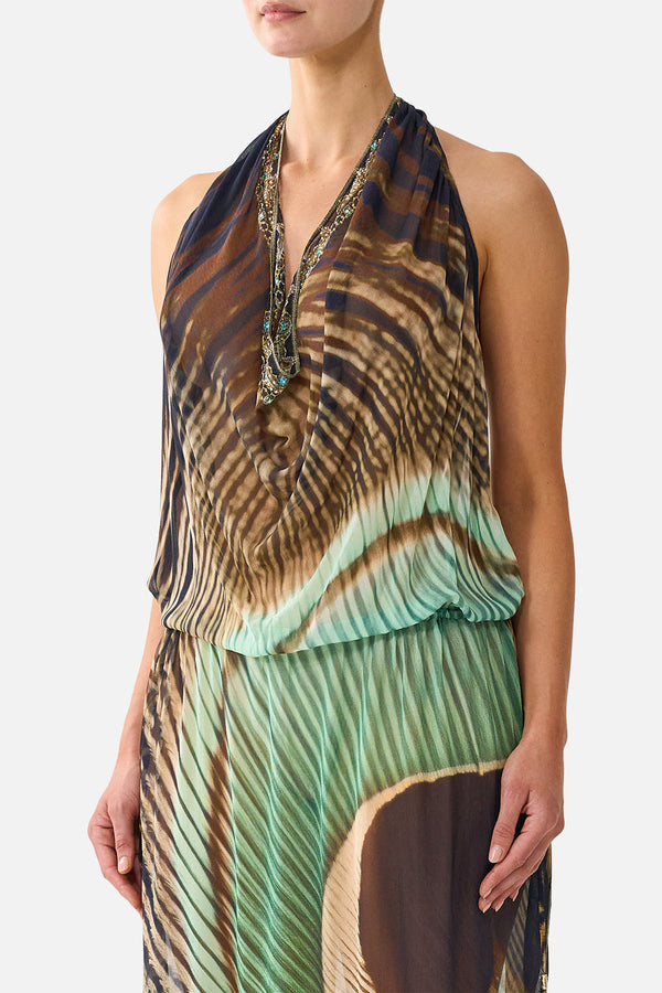Camilla Drape Front Drawcord Maxi Dress 44001